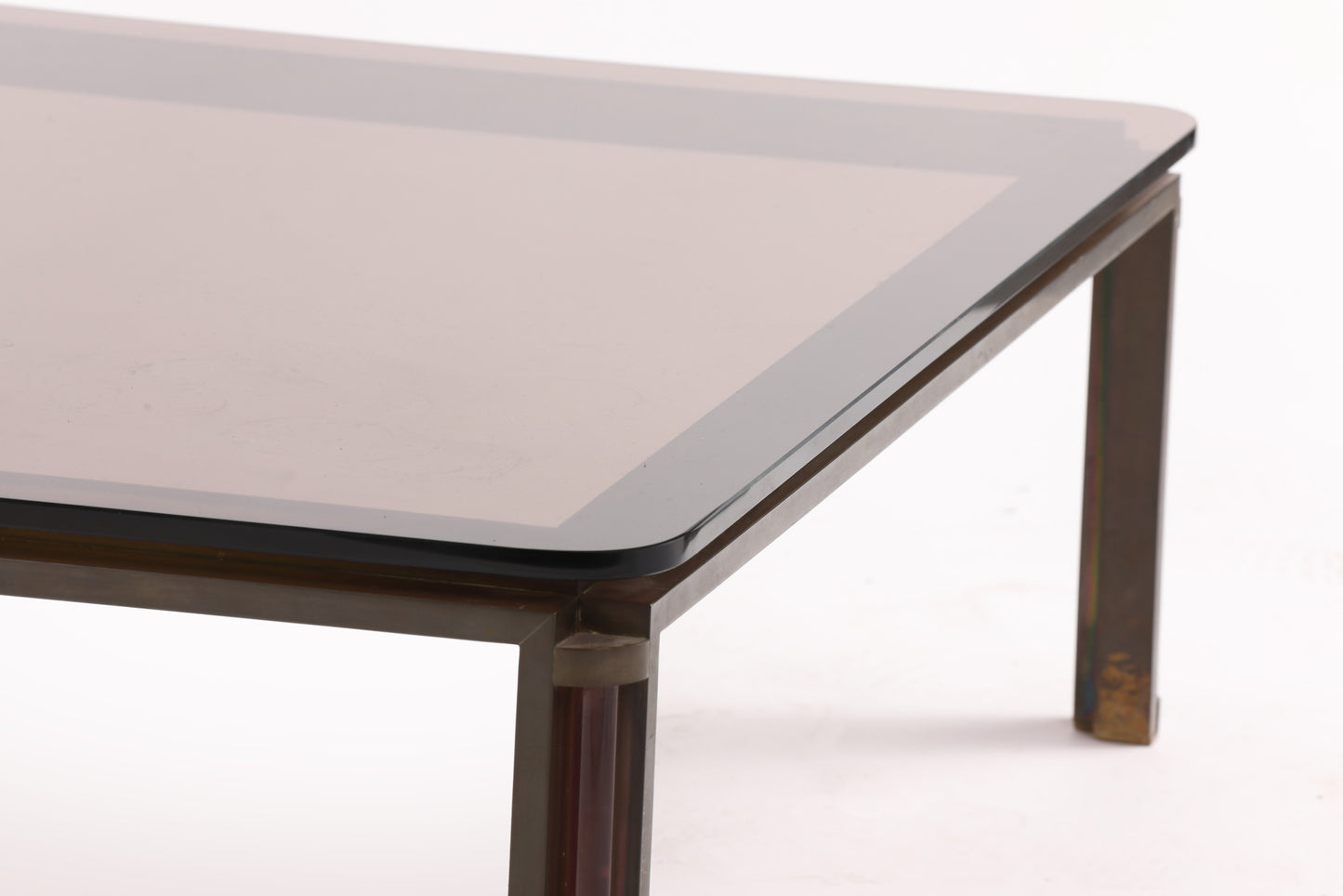 70s living room table in smoked glass, steel and plexiglass