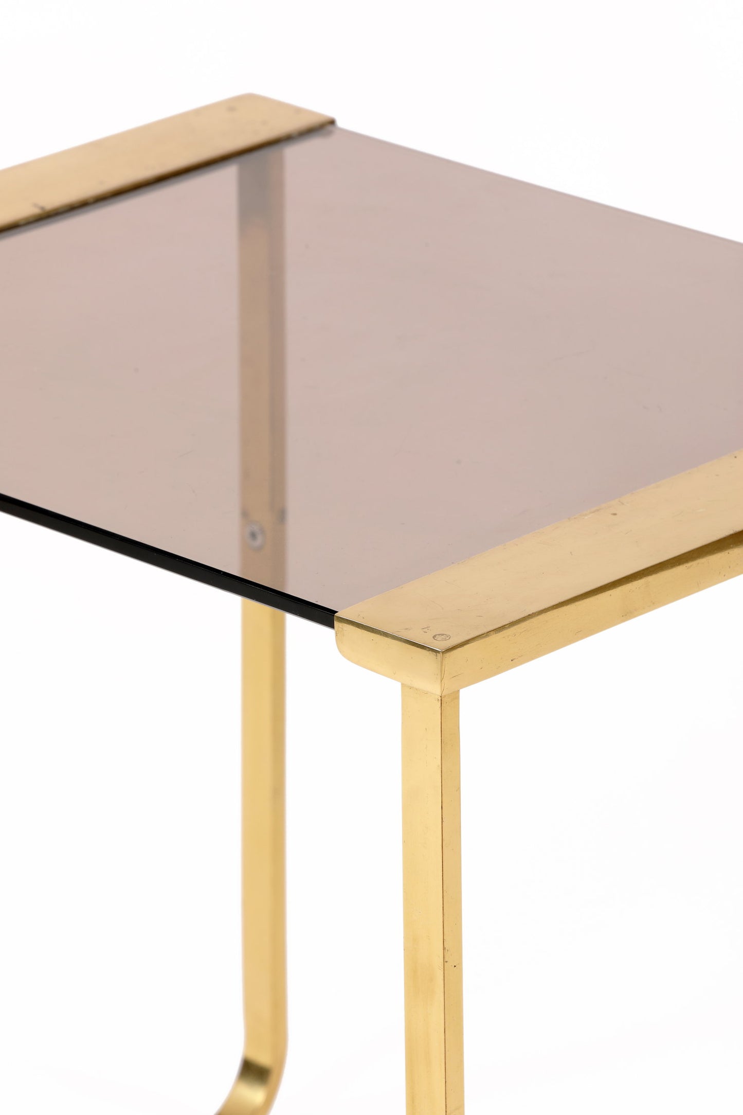 Brass and smoked glass living room table from the 70s