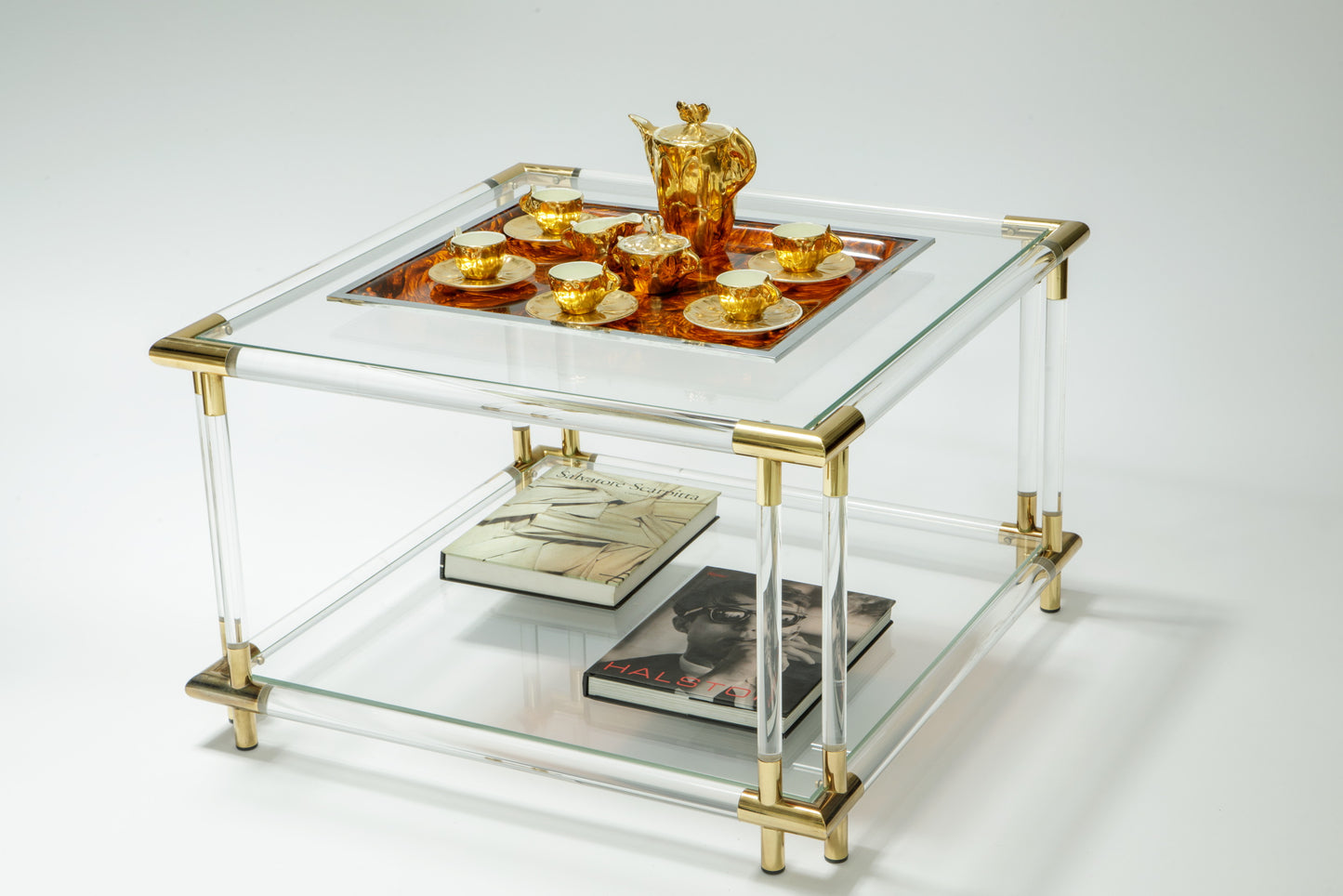 Square plexiglass living room table design 2000