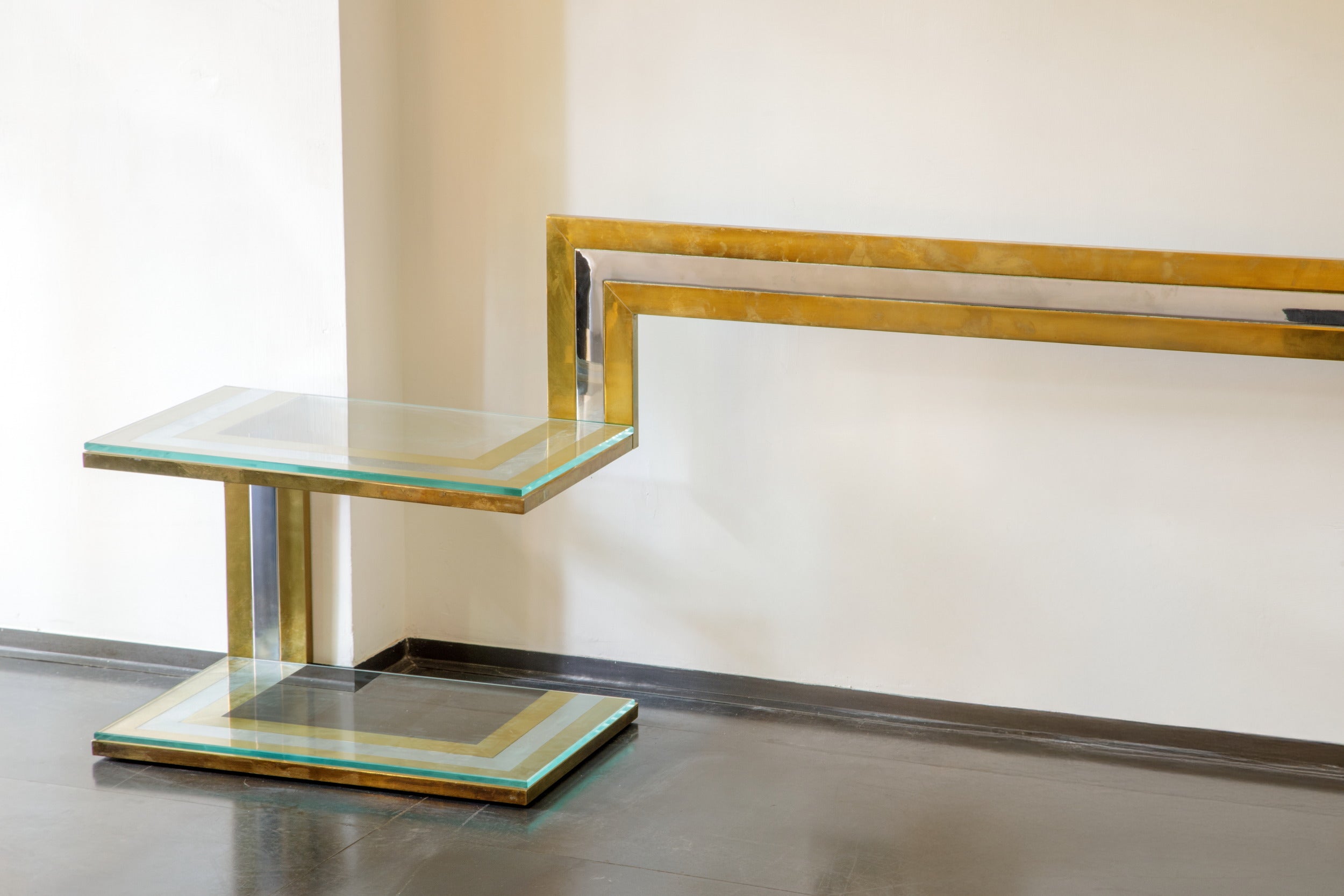 Romeo Rega bed headboard, 1970s steel and brass