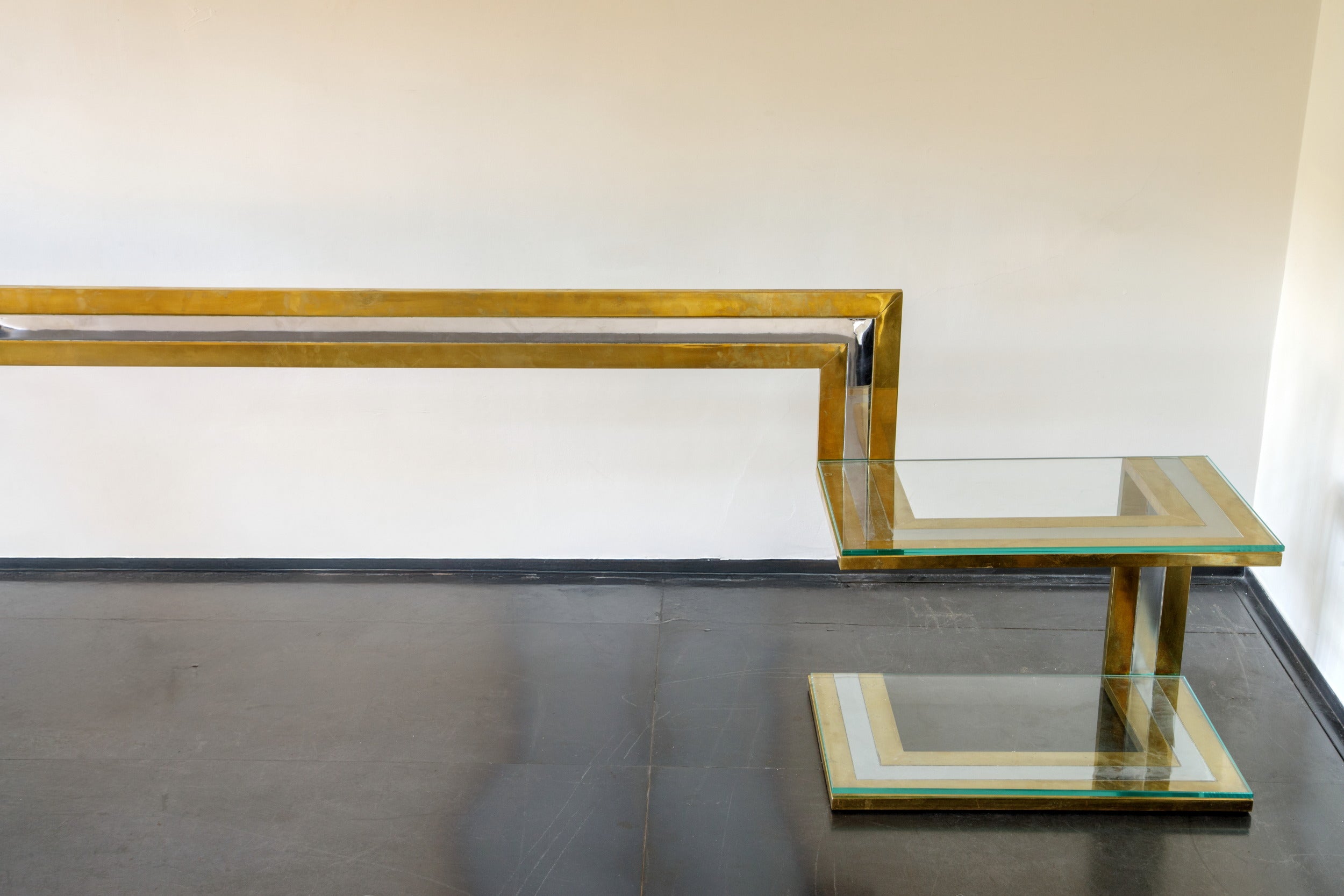 Romeo Rega bed headboard, 1970s steel and brass
