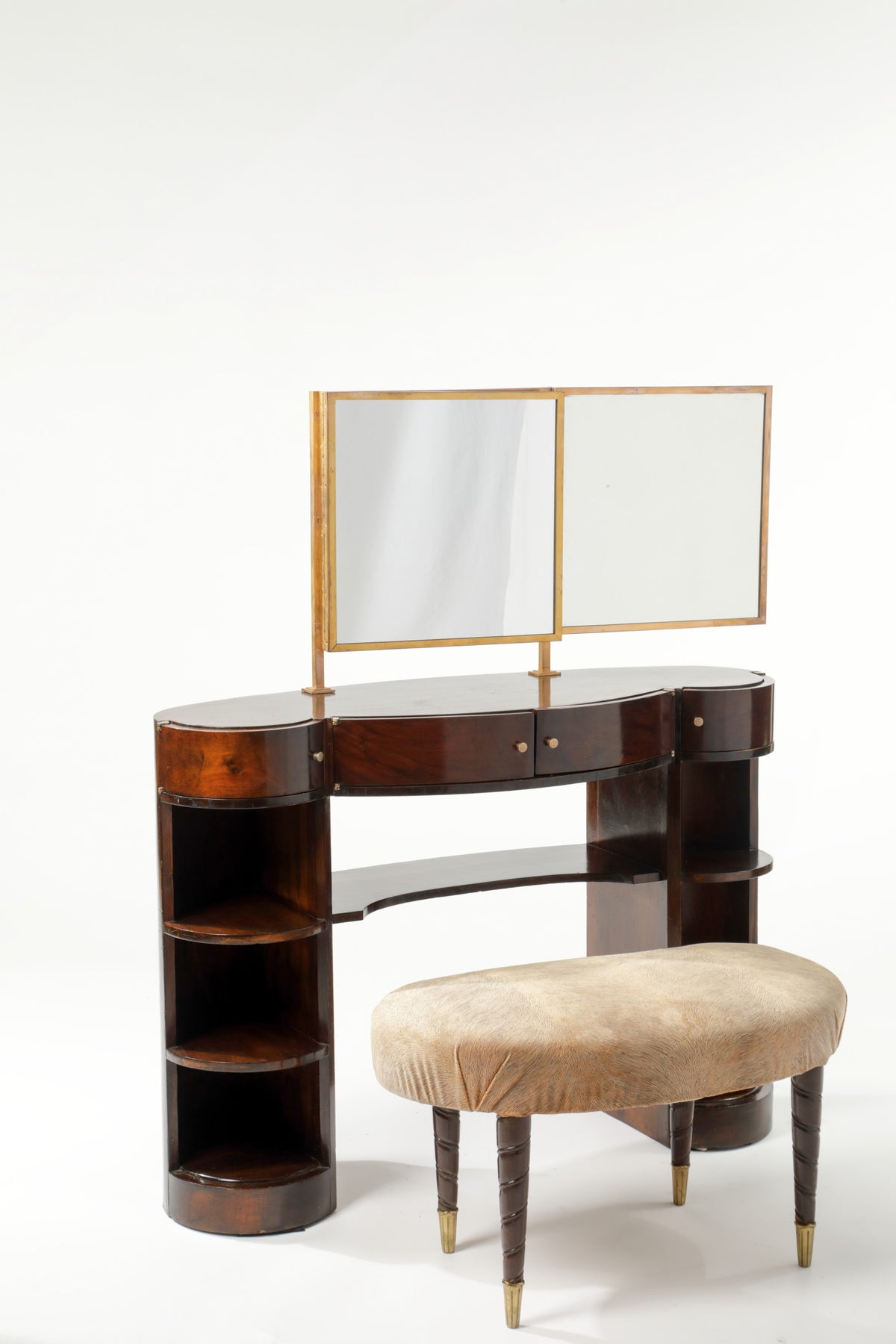 Toletta anni 40 legno specchio 3 ante ottone