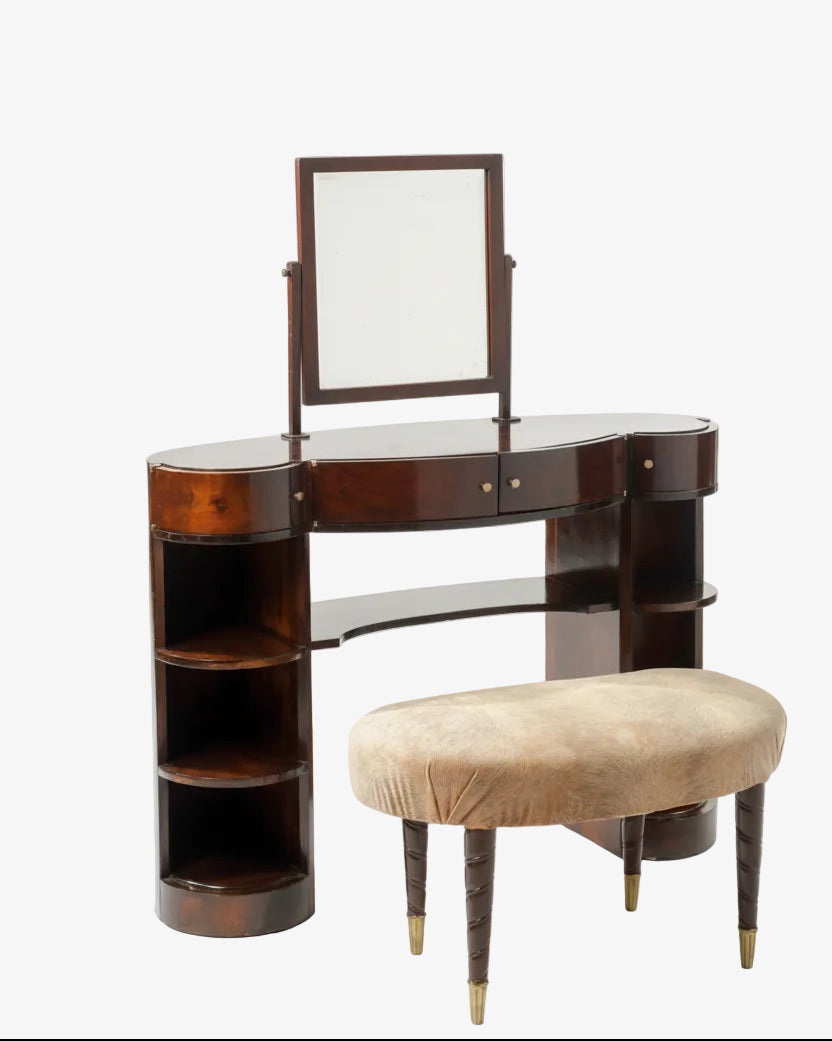 Toletta anni 40 legno specchio 3 ante ottone
