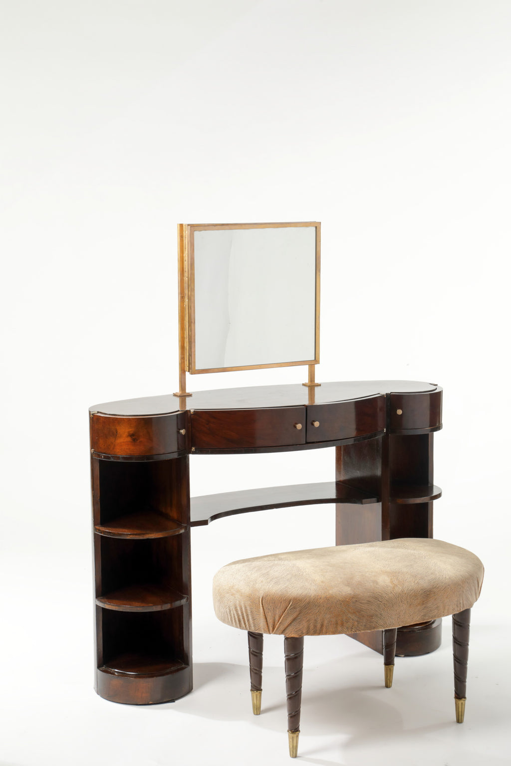 Toletta anni 40 legno specchio 3 ante ottone
