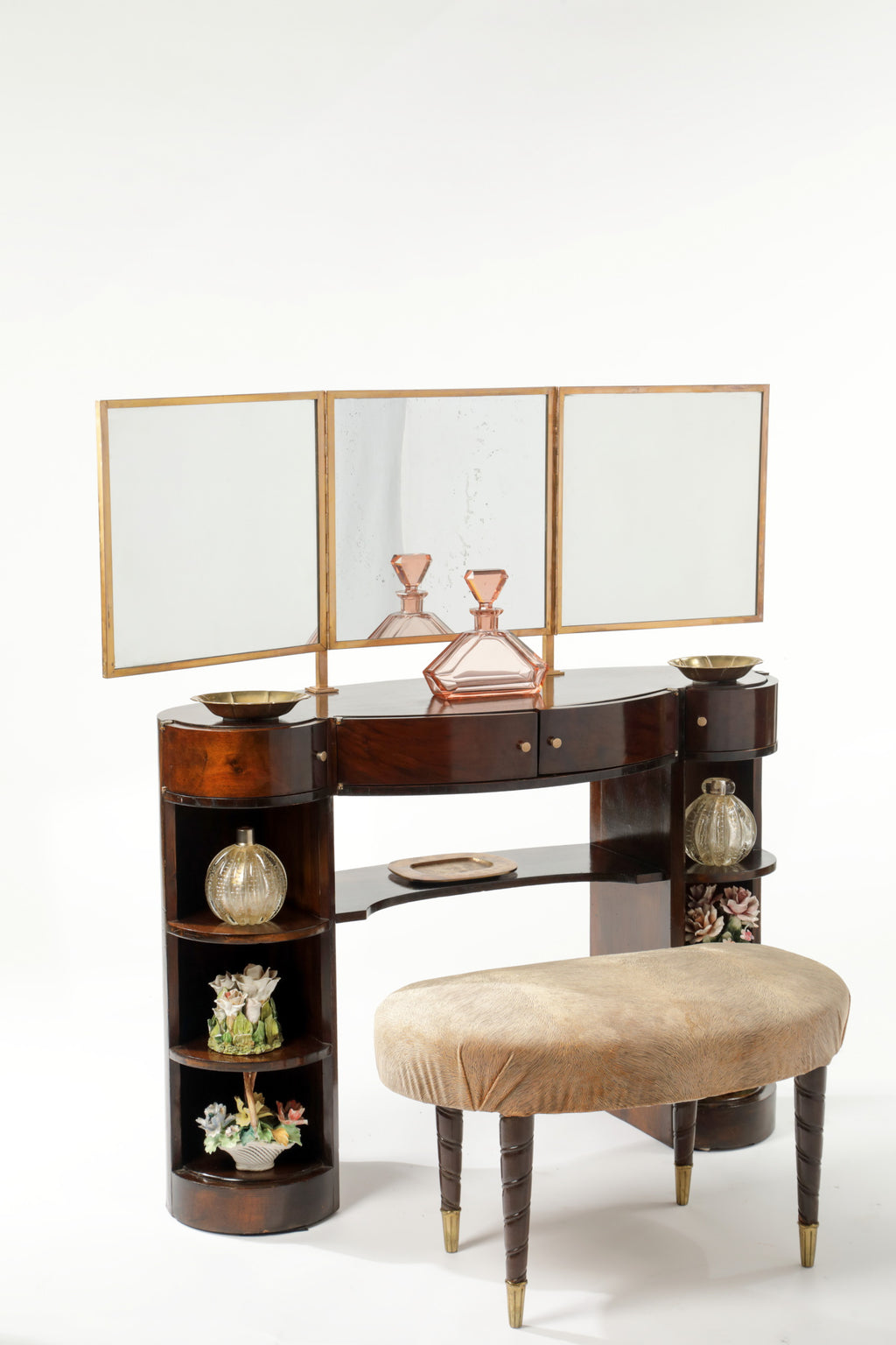 Toletta anni 40 legno specchio 3 ante ottone