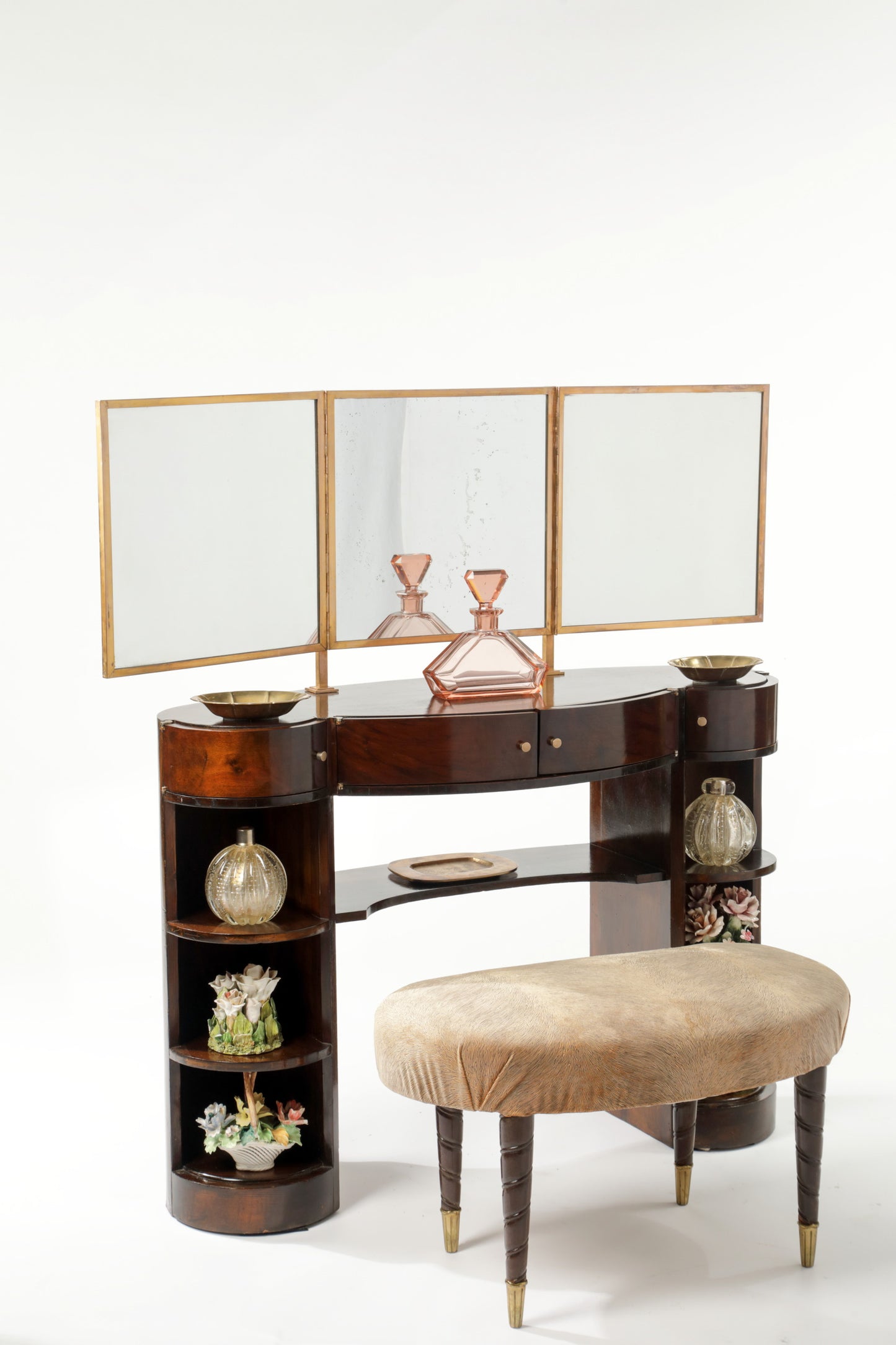 Toletta anni 40 legno specchio 3 ante ottone