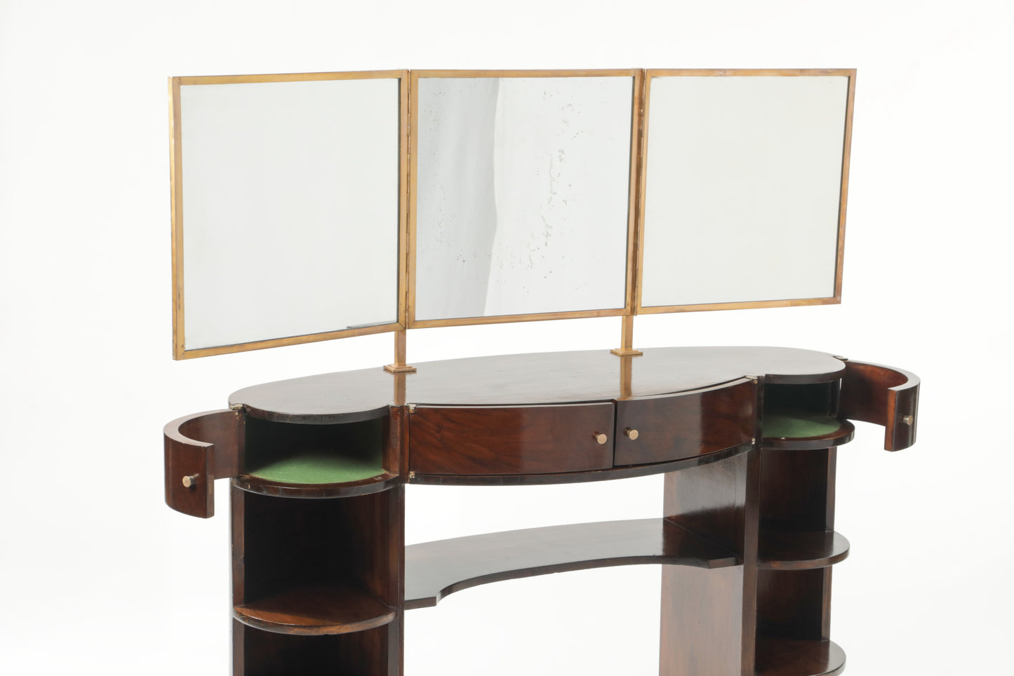 Toletta anni 40 legno specchio 3 ante ottone