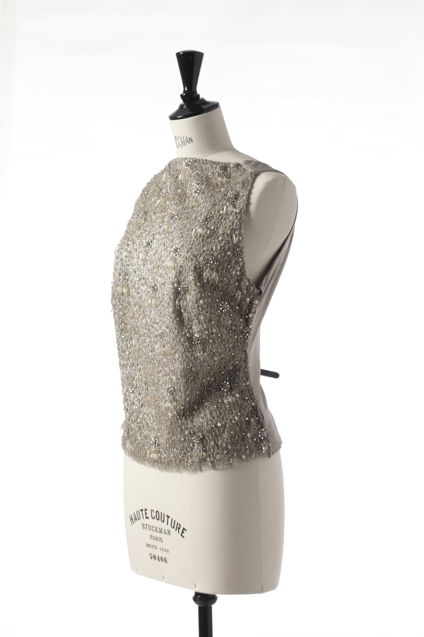 Top in seta avorio ricamato anni 80