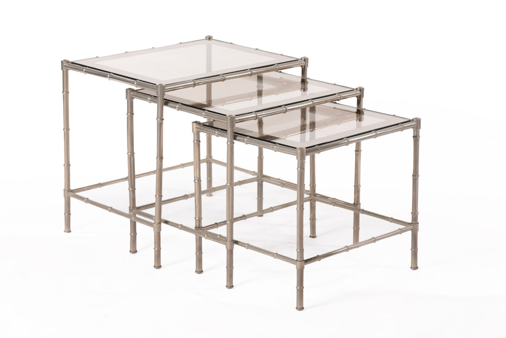 Triptych of silver bamboo tables from the 70s