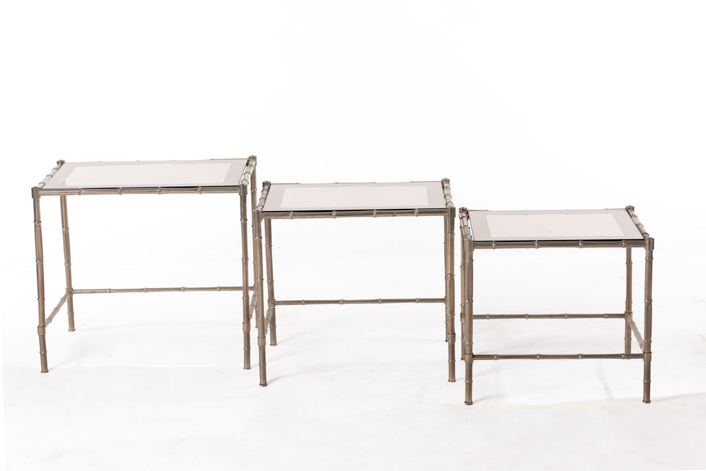Triptych of silver bamboo tables from the 70s