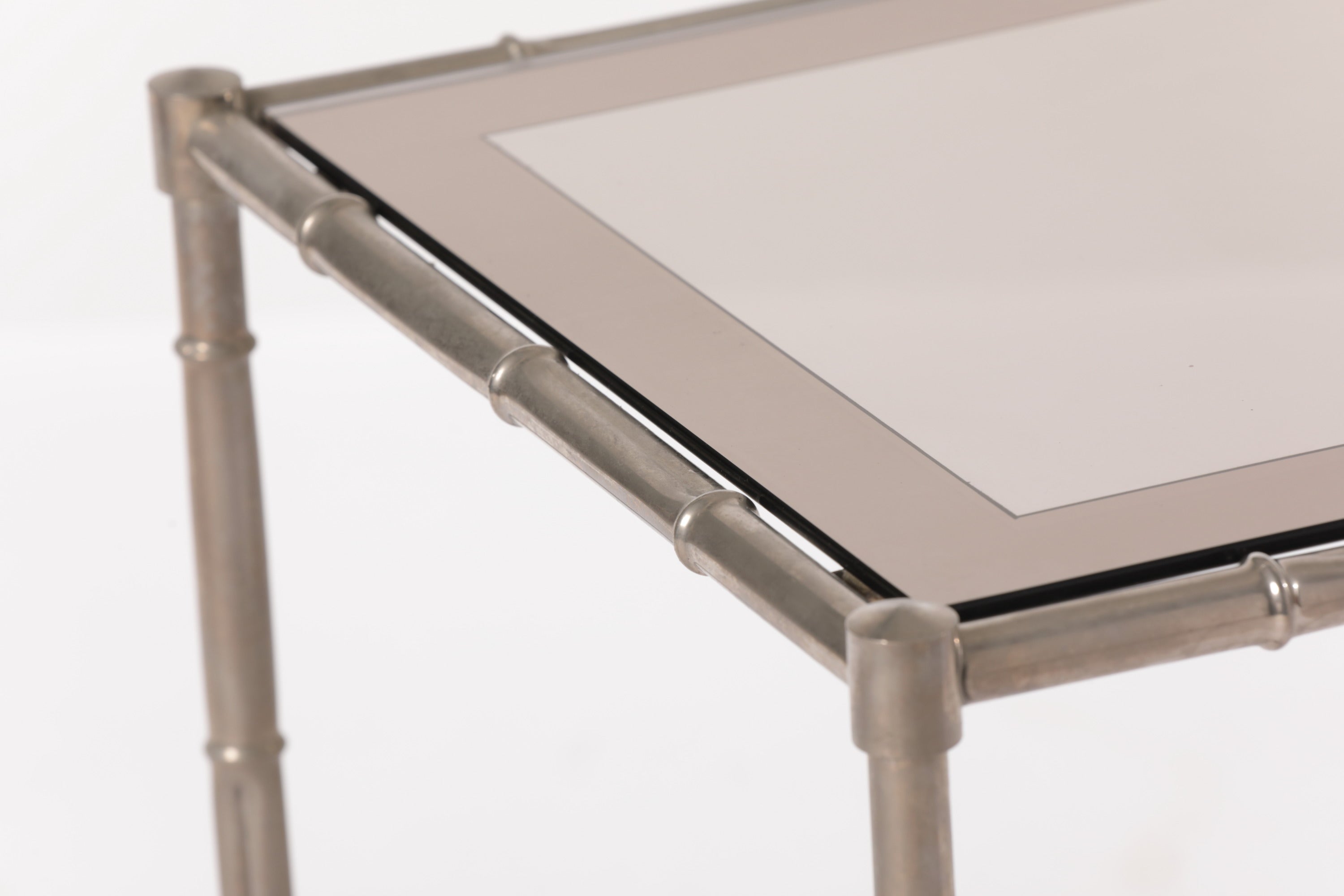 Triptych of silver bamboo tables from the 70s