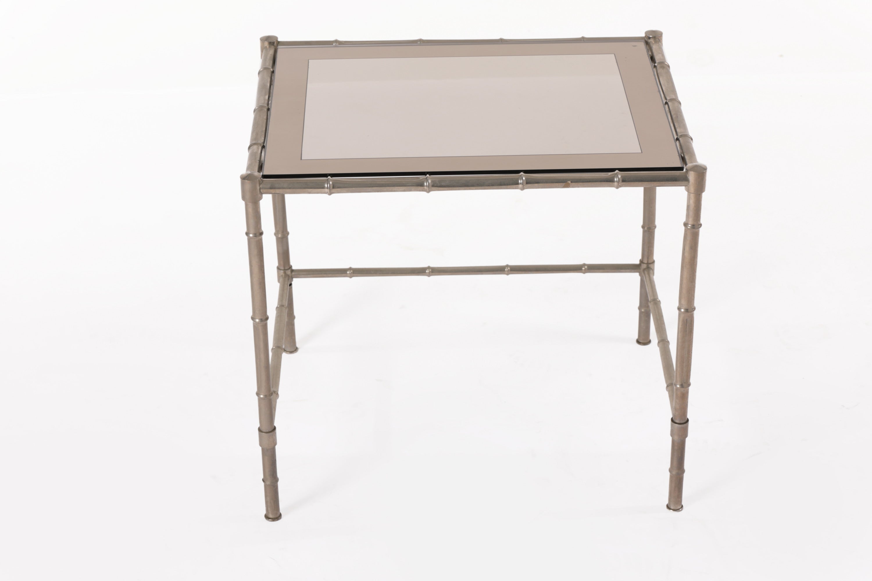 Triptych of silver bamboo tables from the 70s