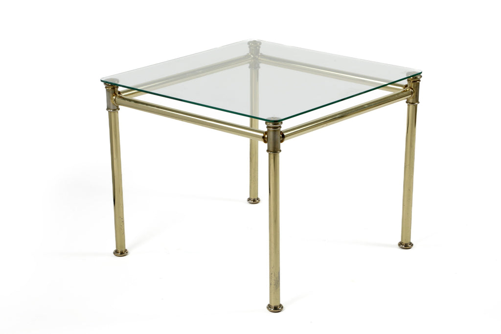 Trittico tavolini anni 70 ottone e vetro