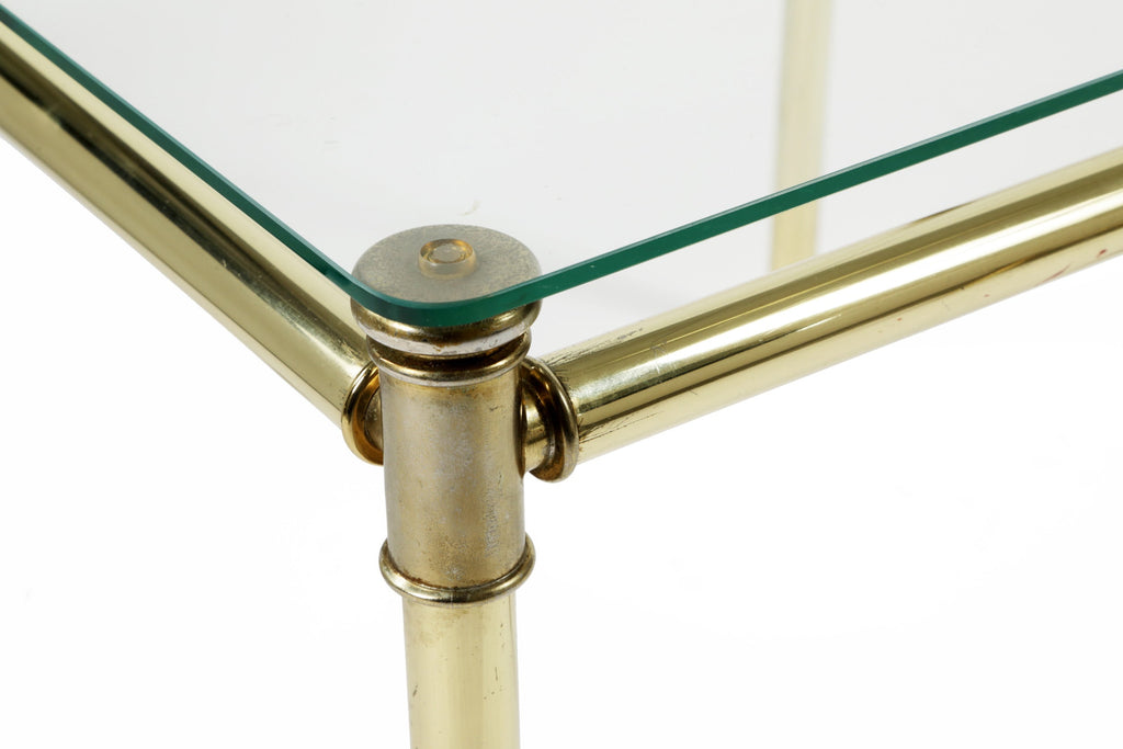 Trittico tavolini anni 70 ottone e vetro