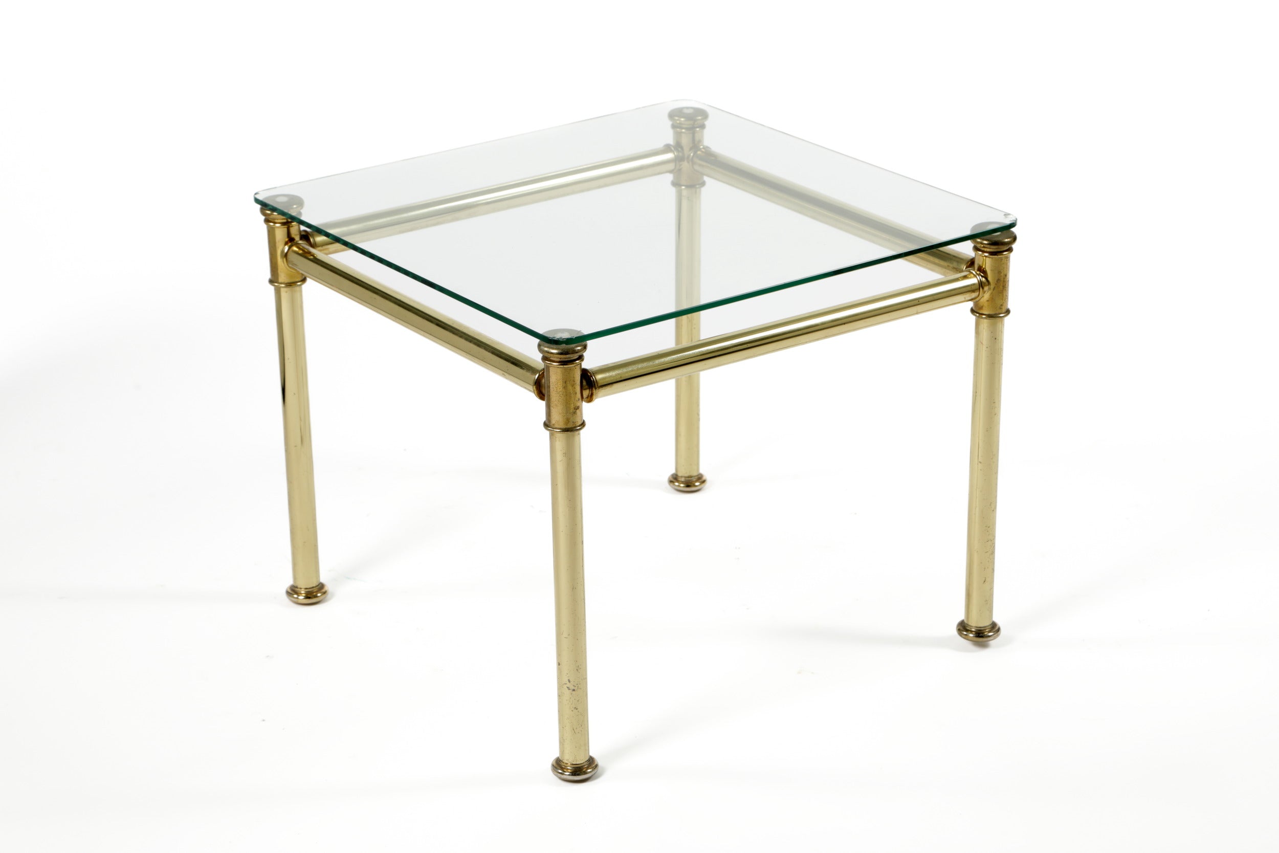 Trittico tavolini anni 70 ottone e vetro