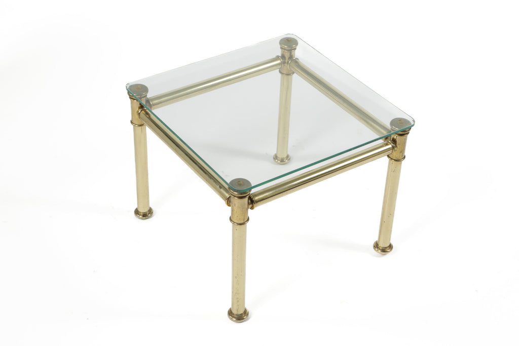 Trittico tavolini anni 70 ottone e vetro