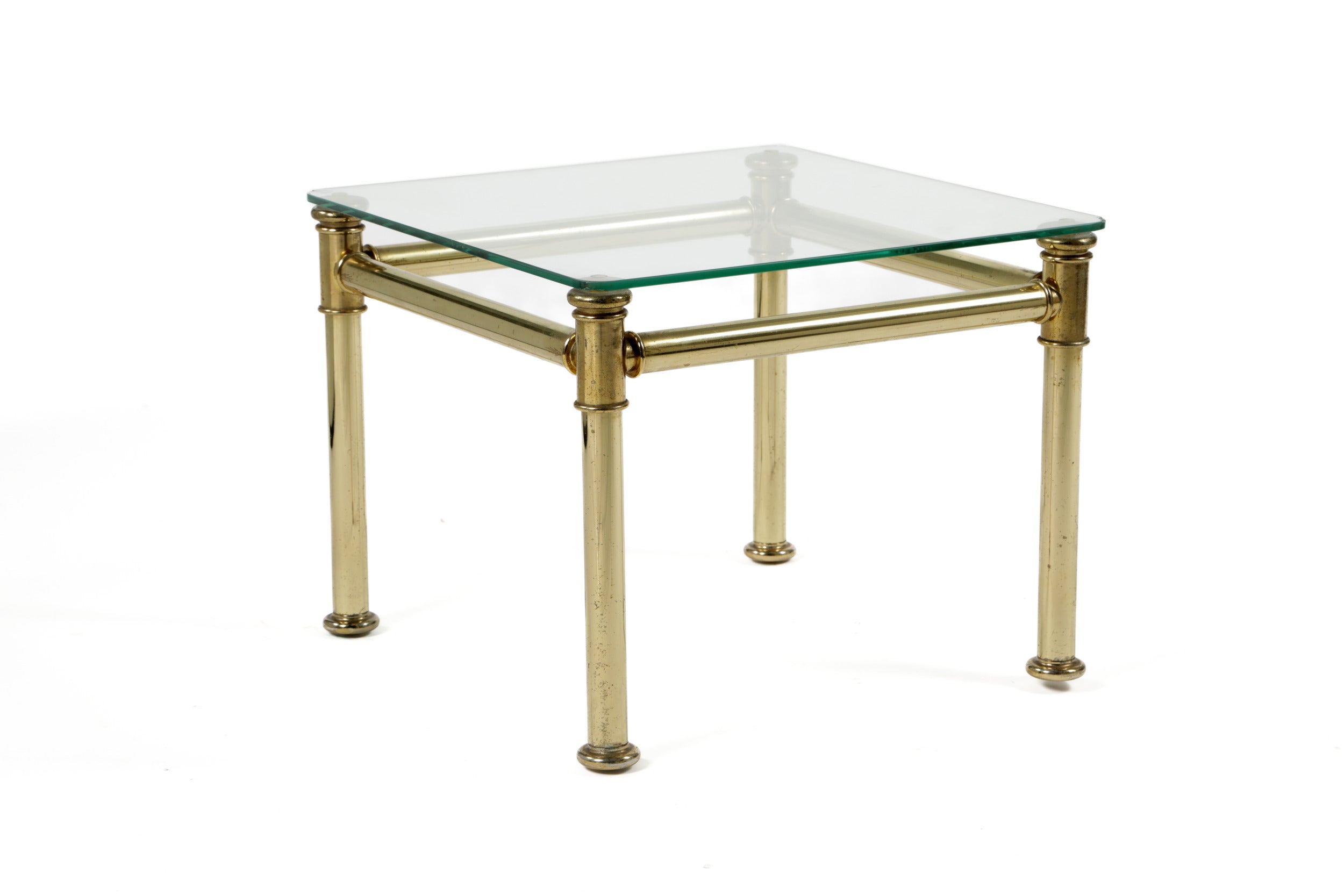 Trittico tavolini anni 70 ottone e vetro
