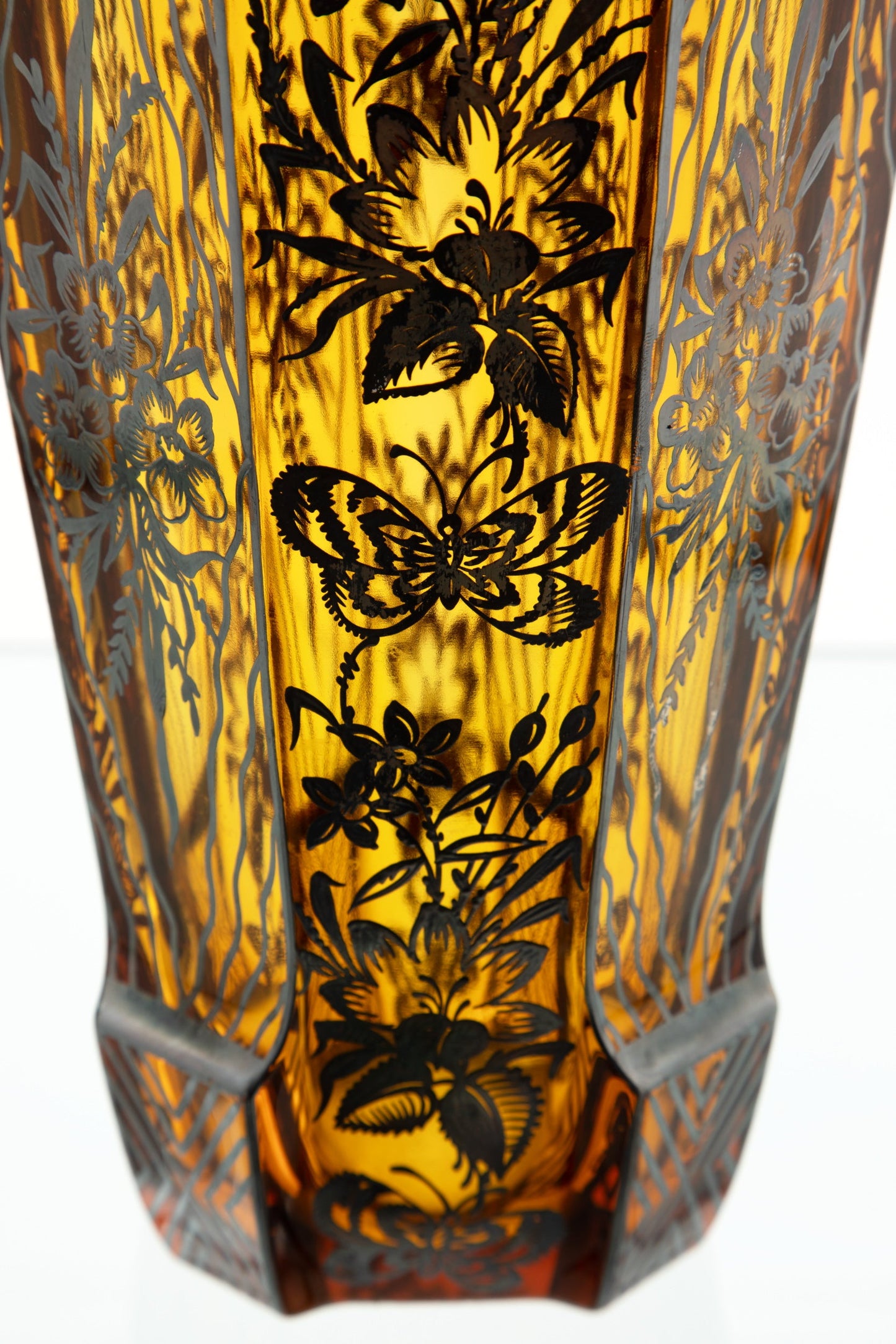 Art Deco amber and silver glass vase