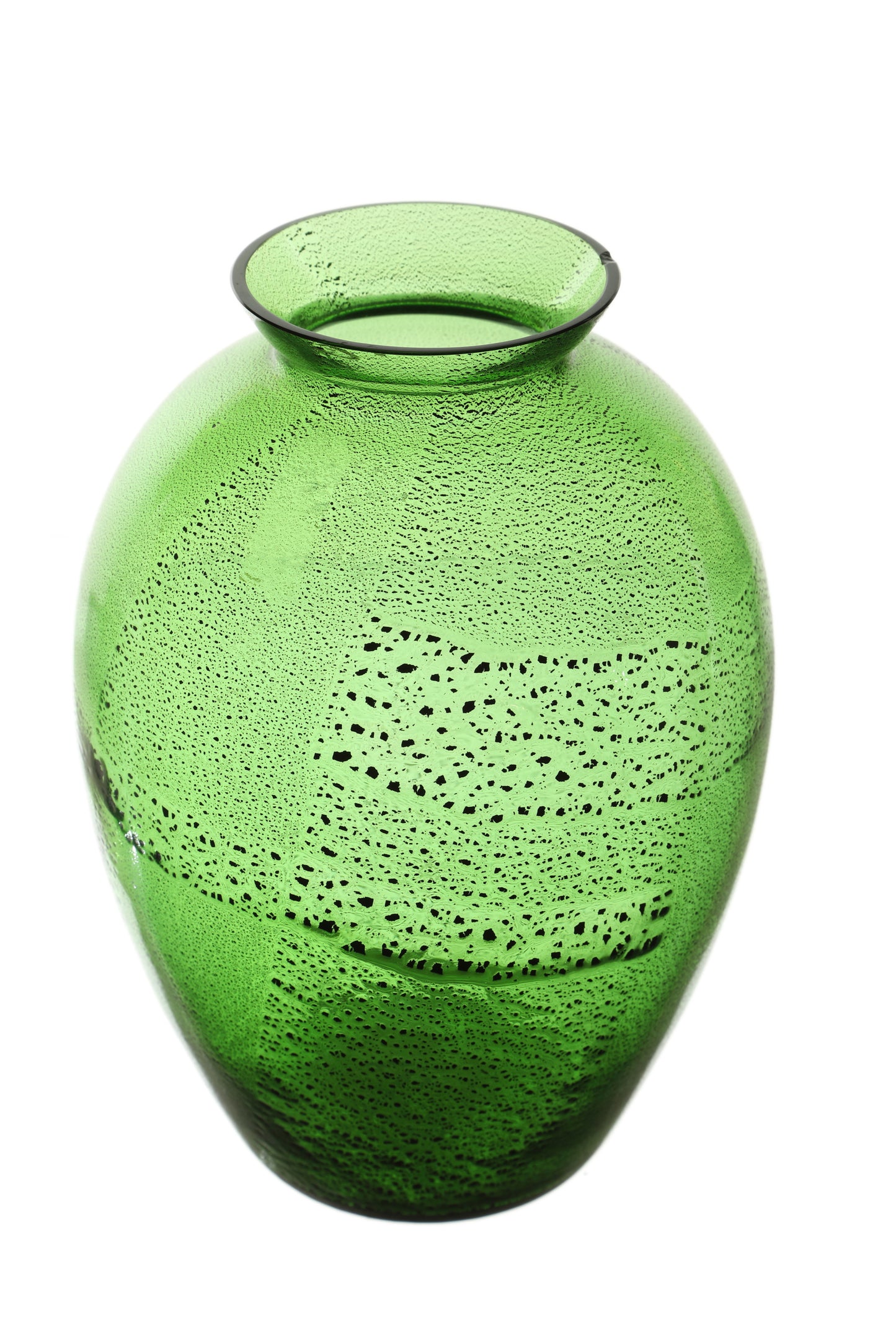 Murano glass vase green gold leaf 1960s