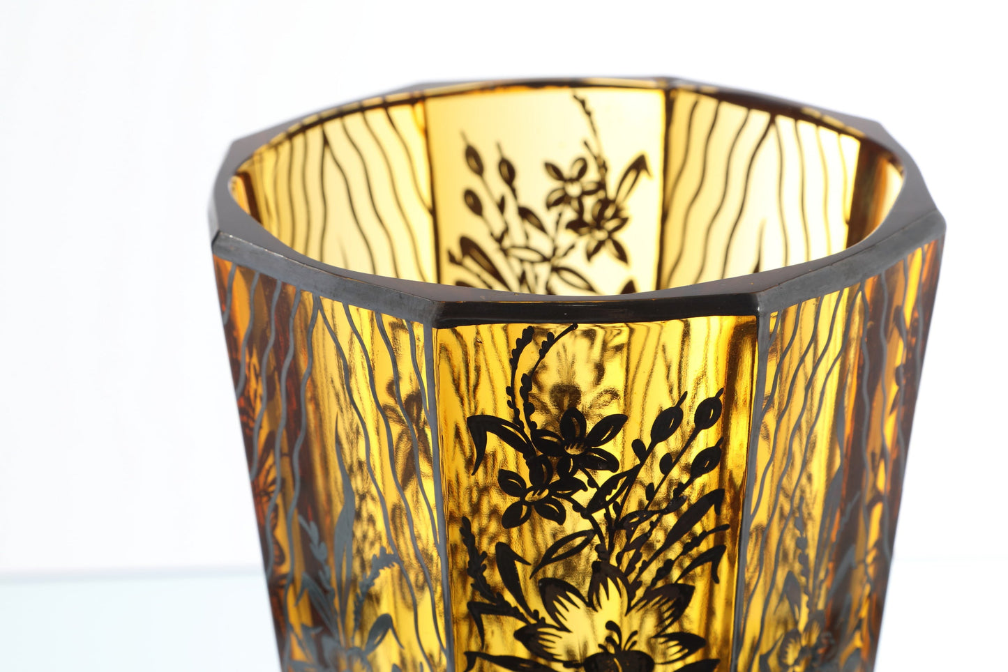 1940s vase in amber glass with medium silver decoration