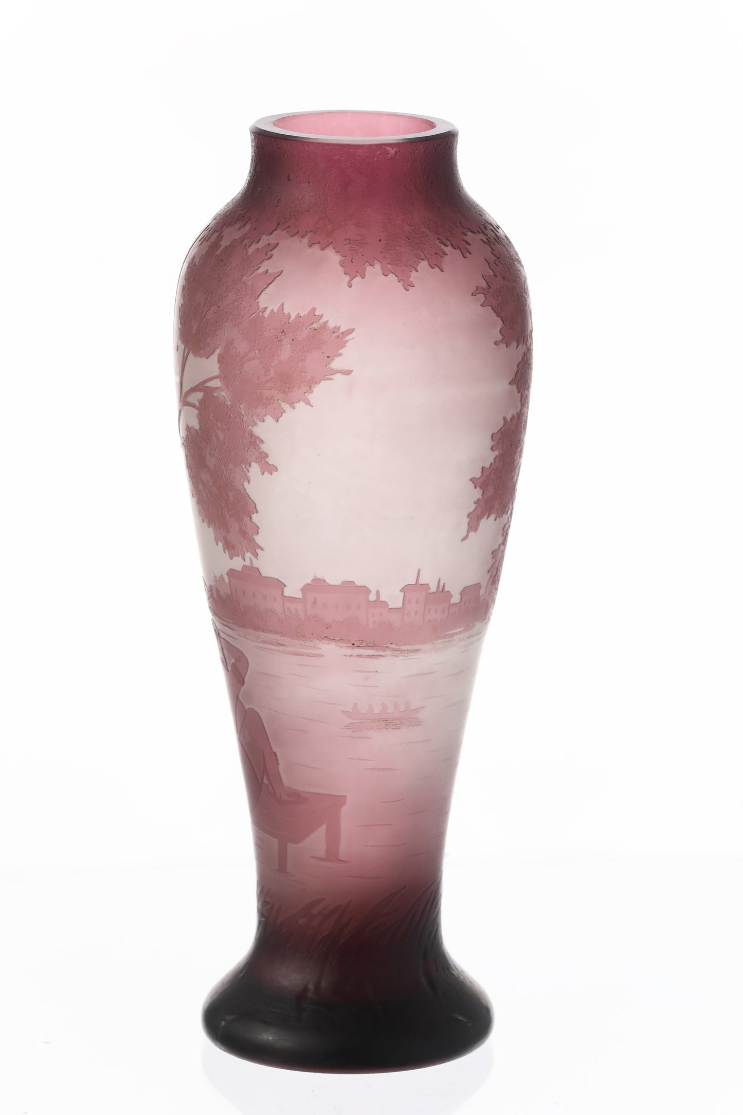 Cameo engraved French glass vase from the 1950s