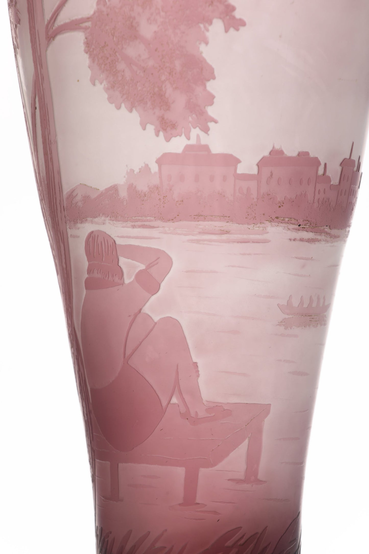 Cameo engraved French glass vase from the 1950s