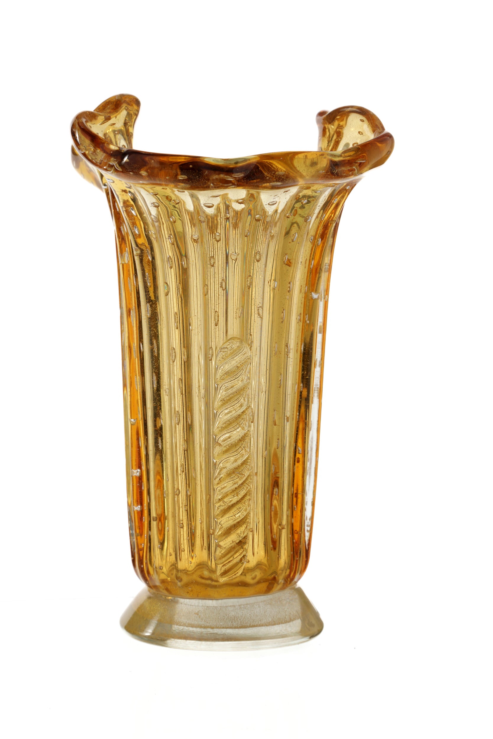 1960s vase in amber bullicante Murano glass