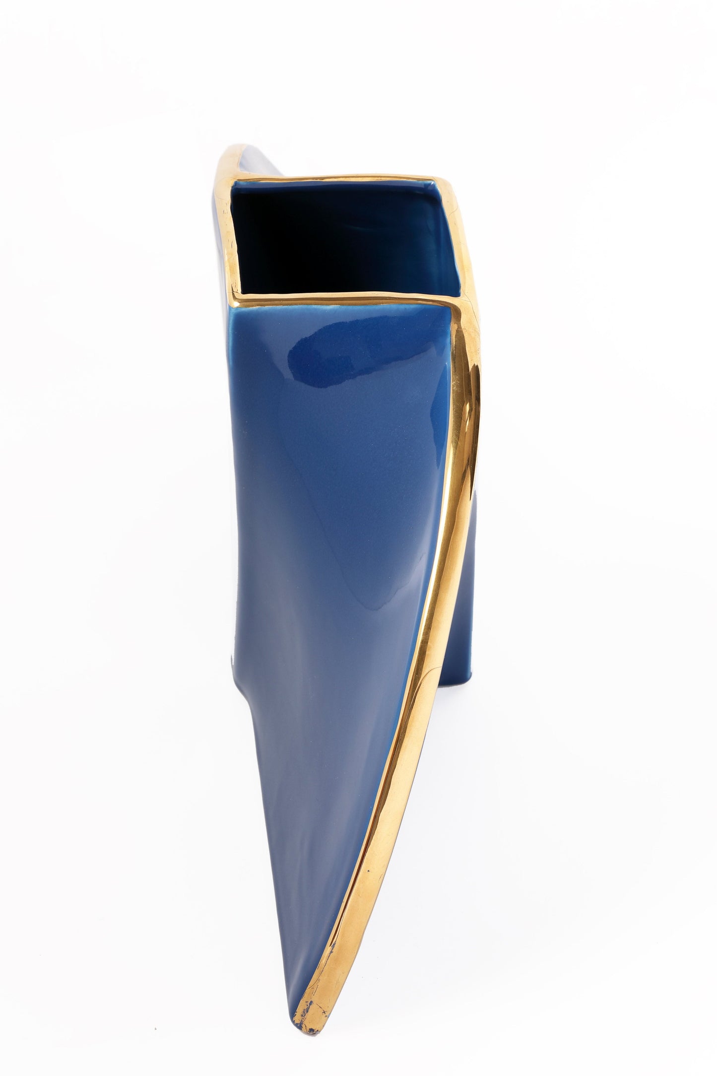 Arched ceramic vase from the 50s in blue and gold