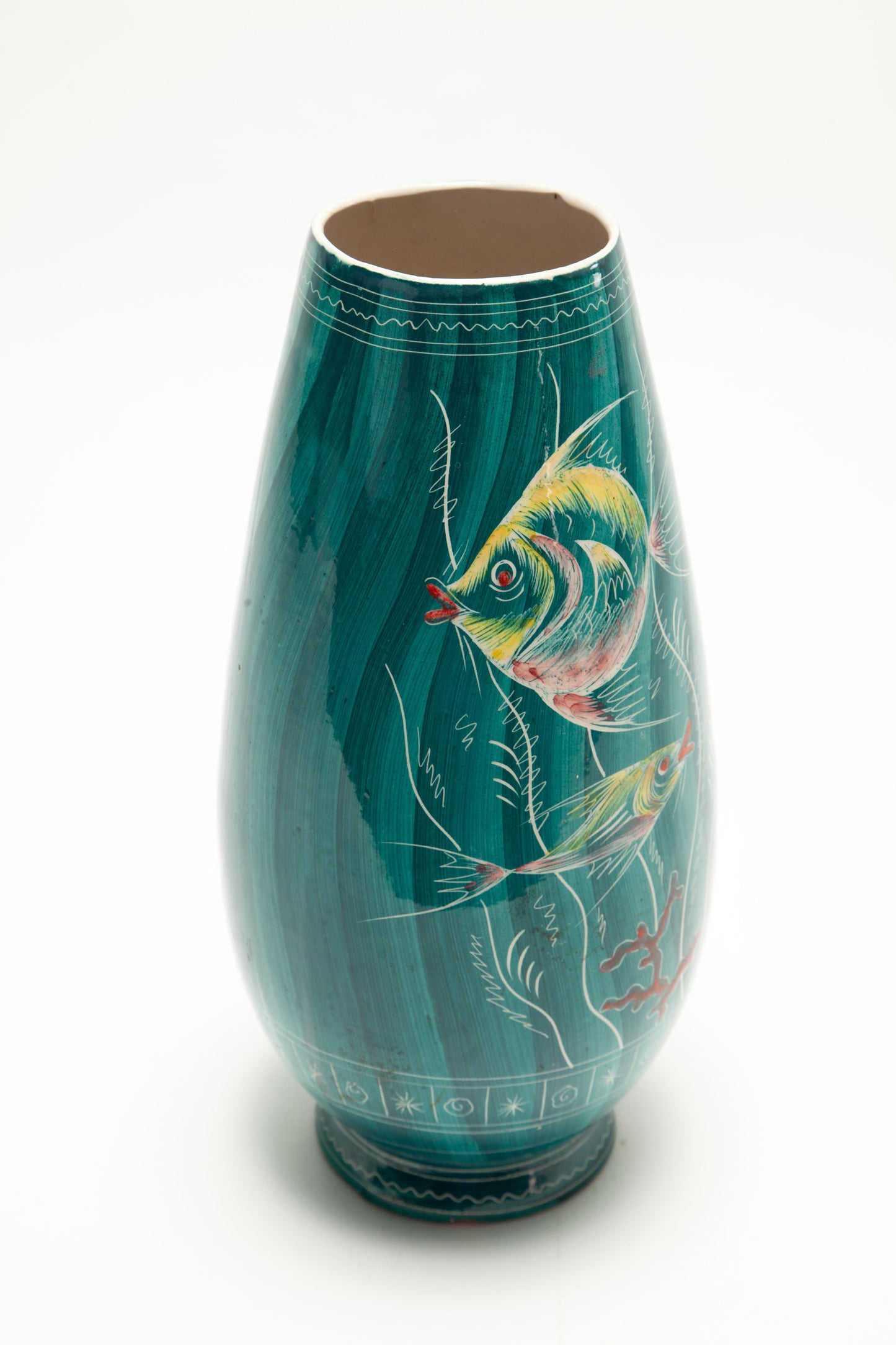 Aqua green ceramic vase with Pisces decoration from the 1960s