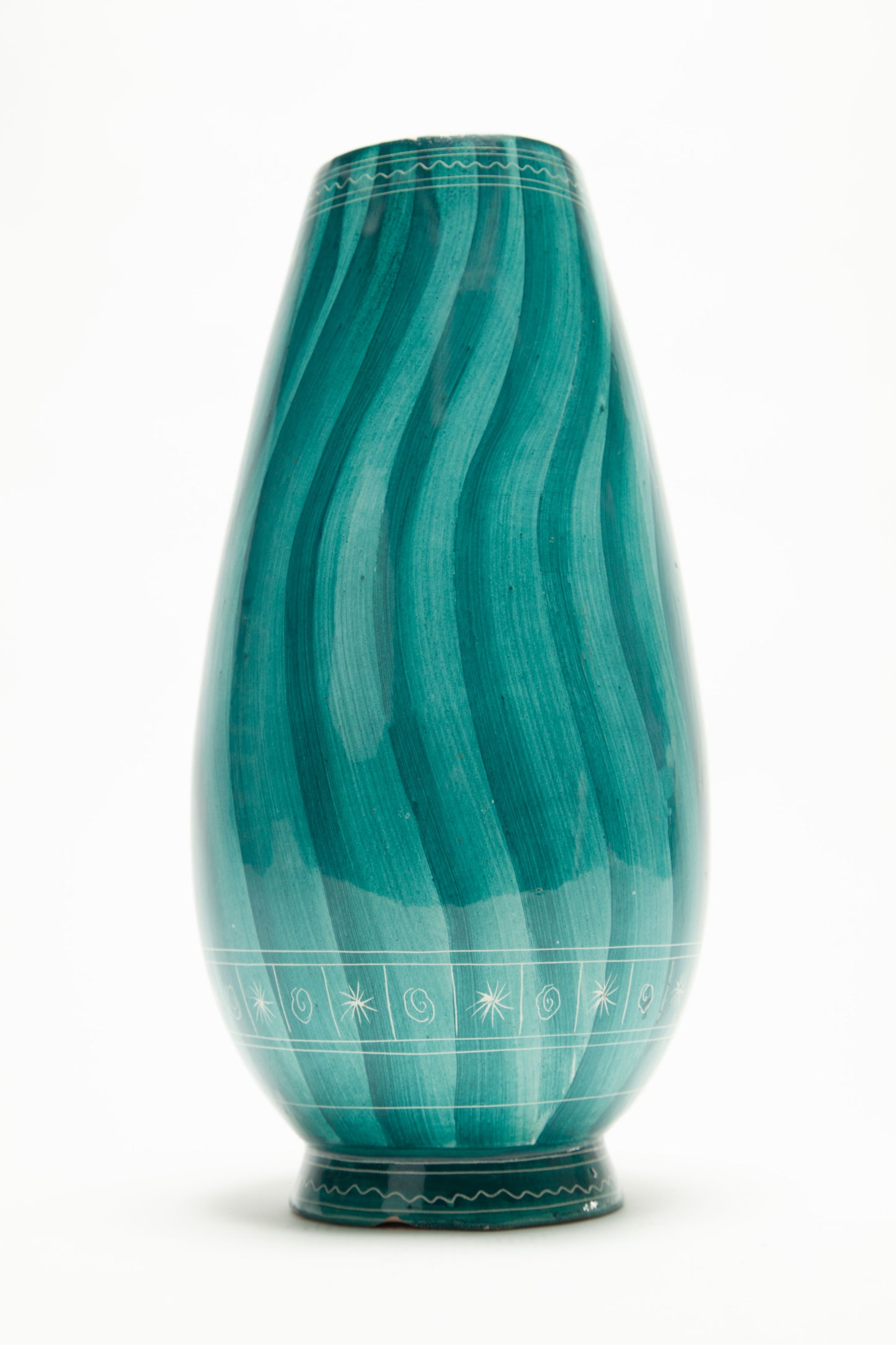 Aqua green ceramic vase with Pisces decoration from the 1960s