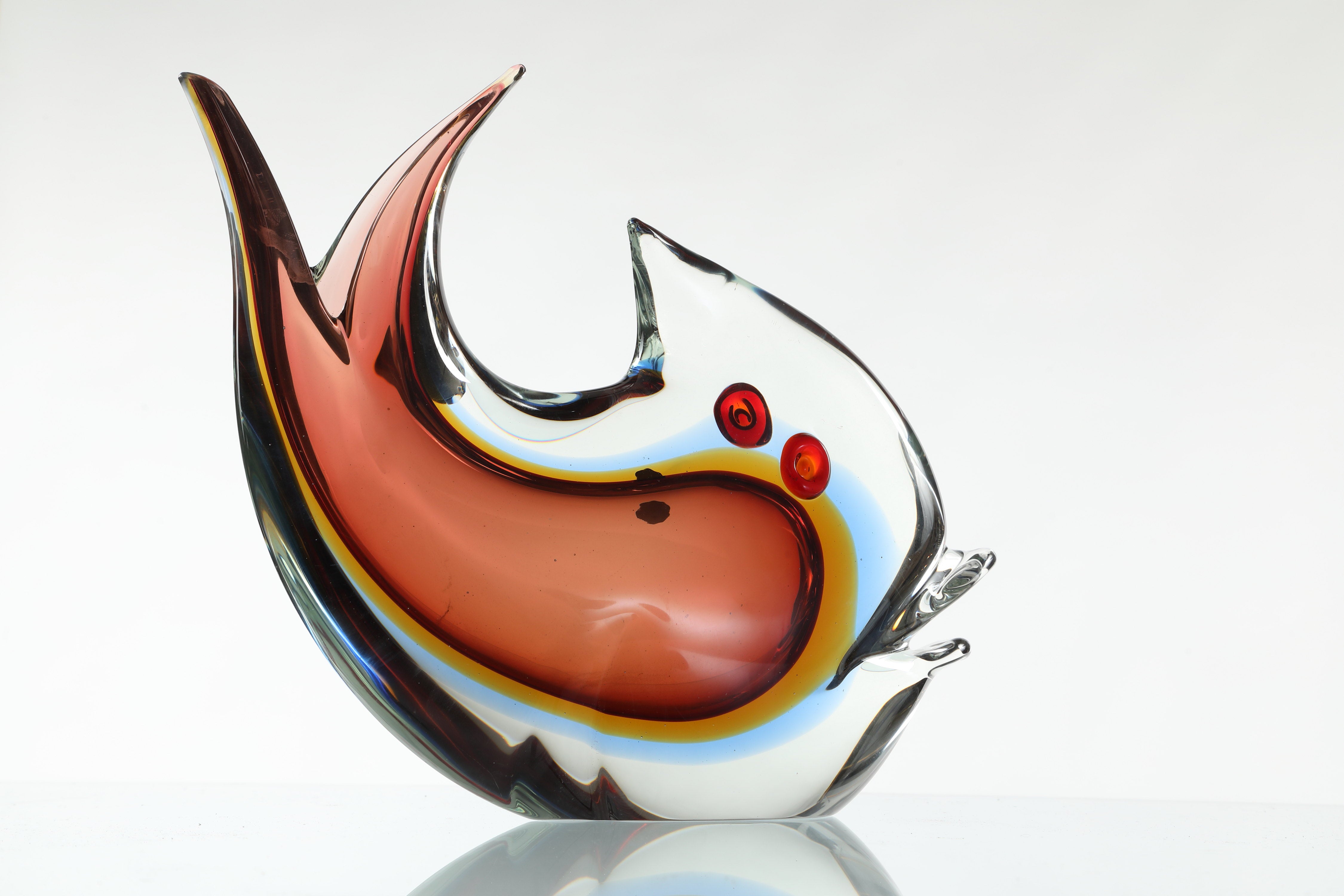 Submerged flower vase in Murano glass fish shape