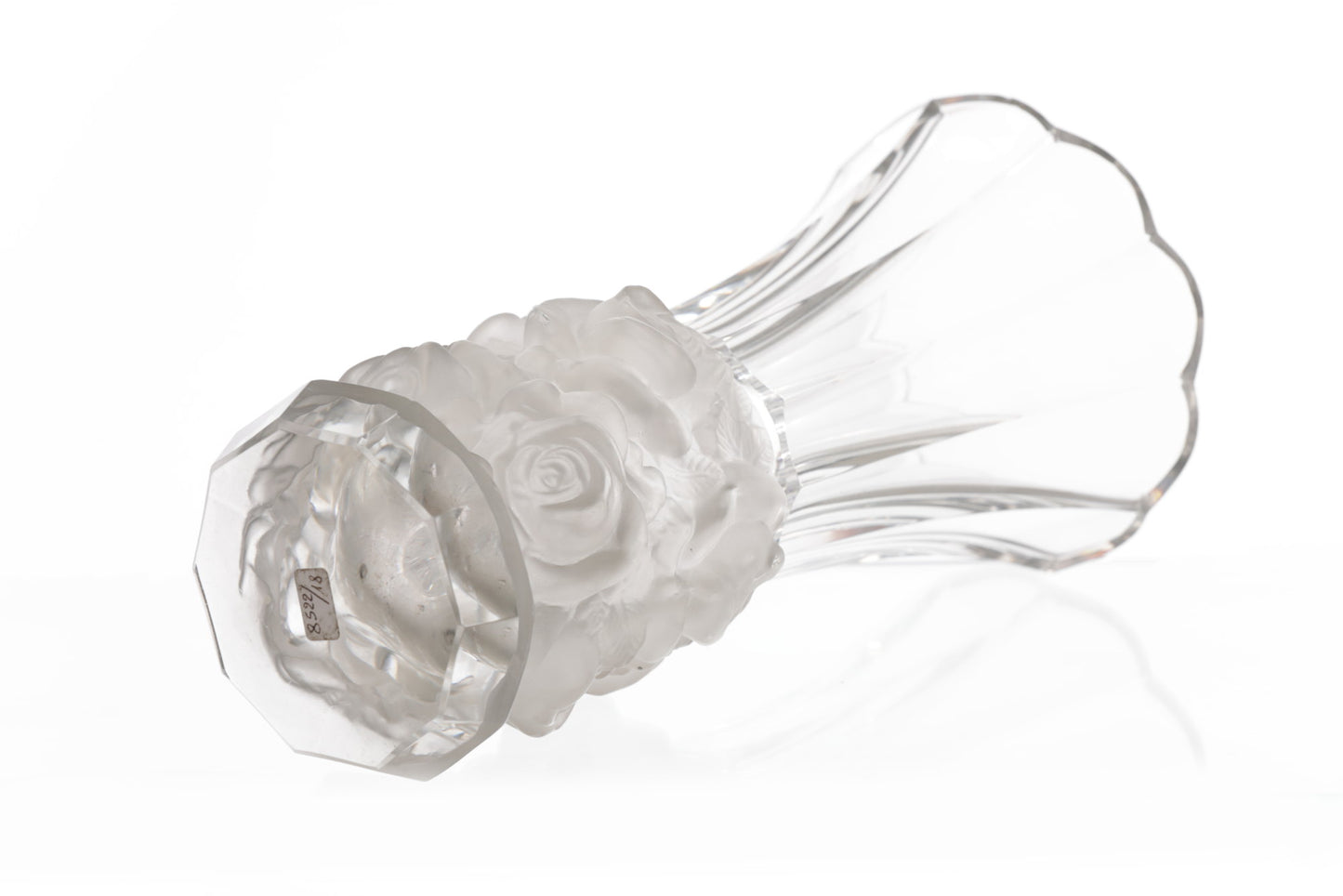 Sandblasted glass vase with rose base