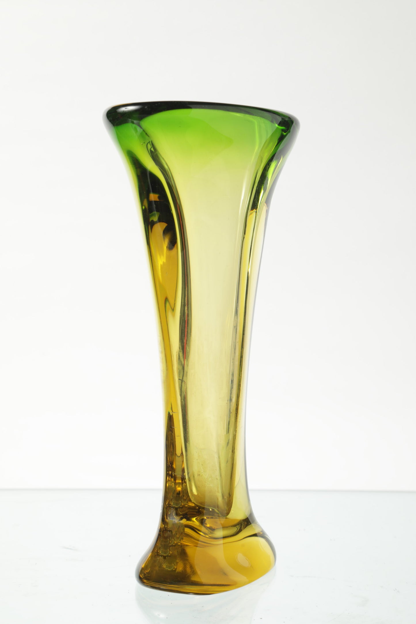 Green and yellow submerged glass vase