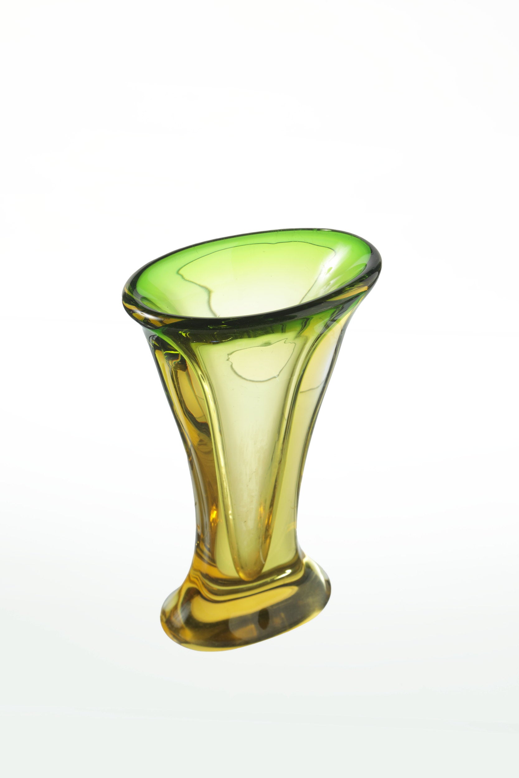 Green and yellow submerged glass vase
