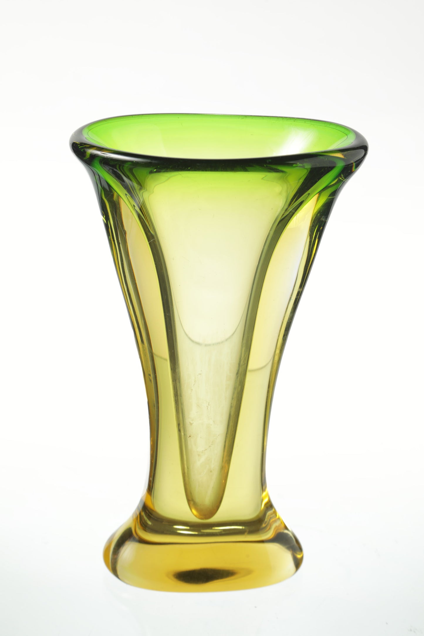 Green and yellow submerged glass vase