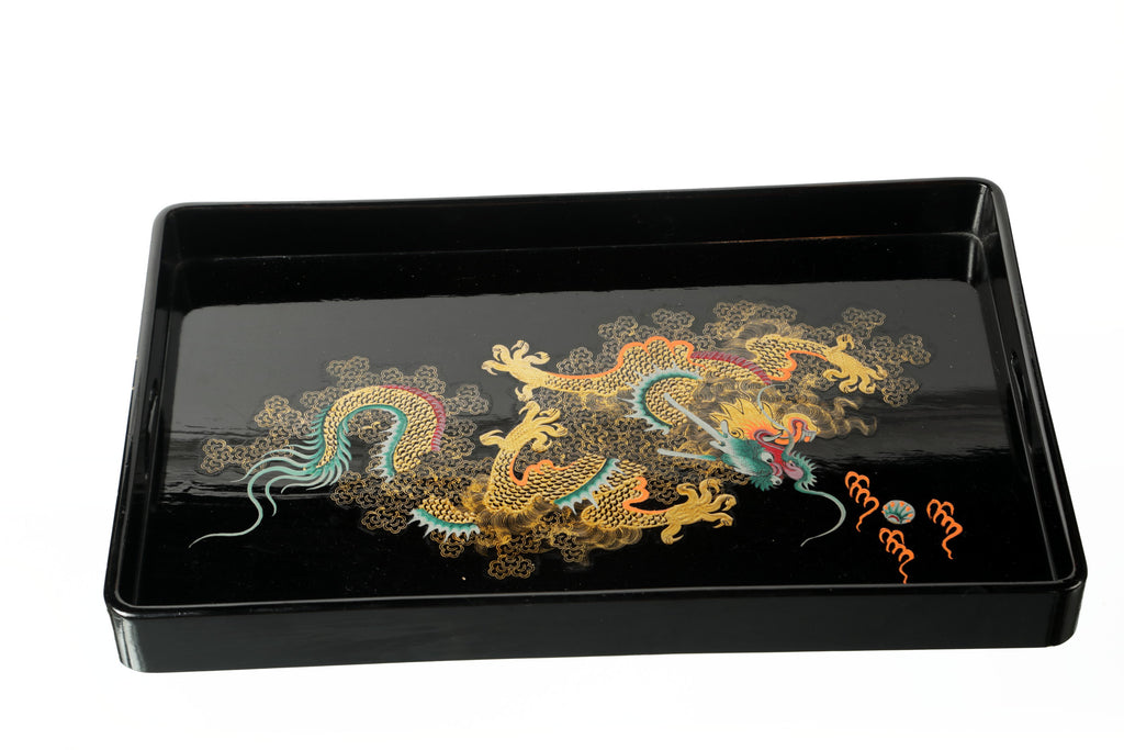 Dragon black lacquered wooden tray