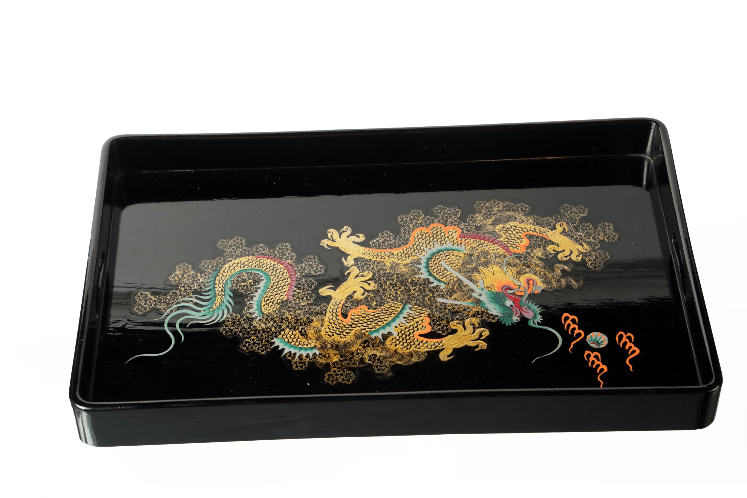 Dragon black lacquered wooden tray