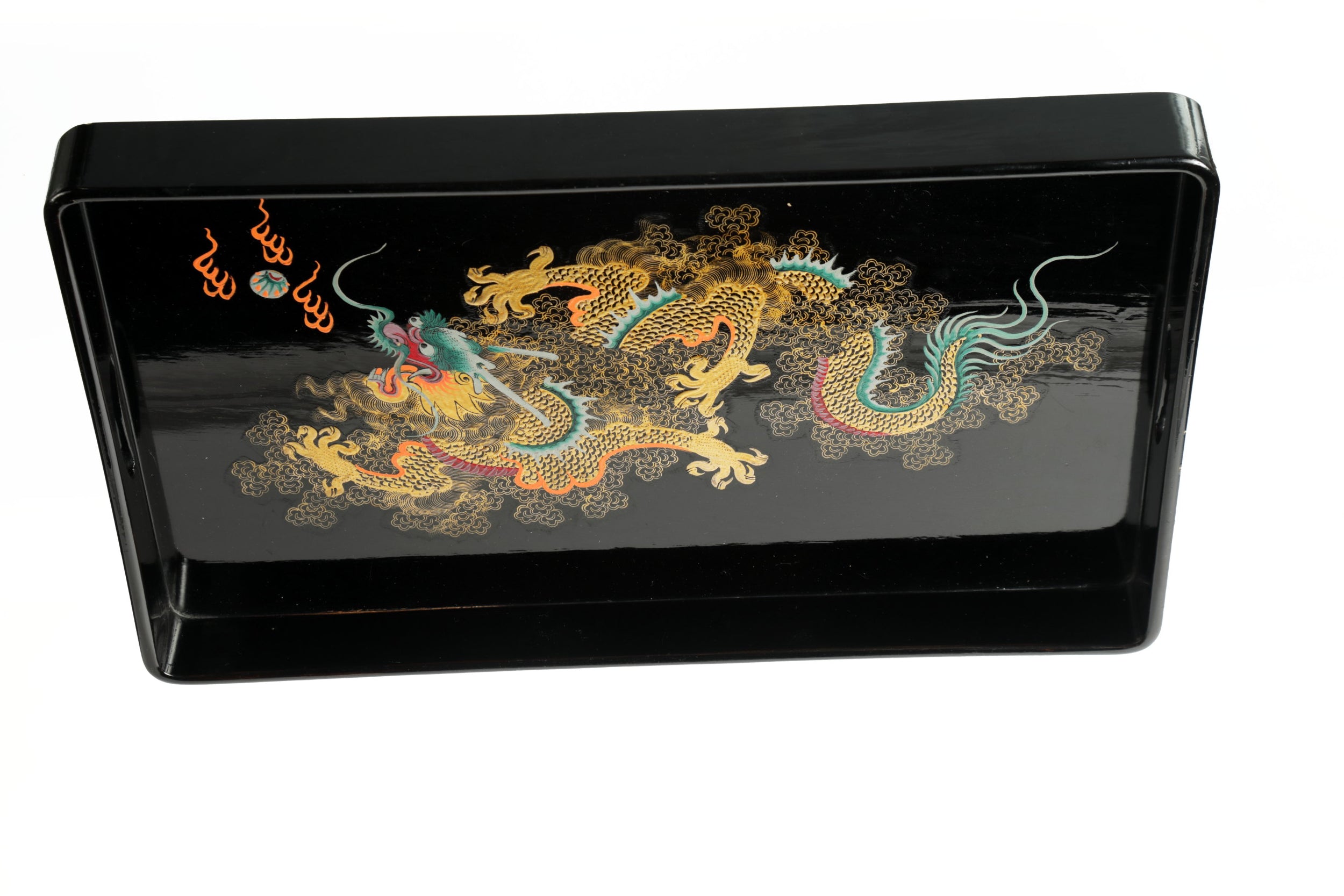 Dragon black lacquered wooden tray