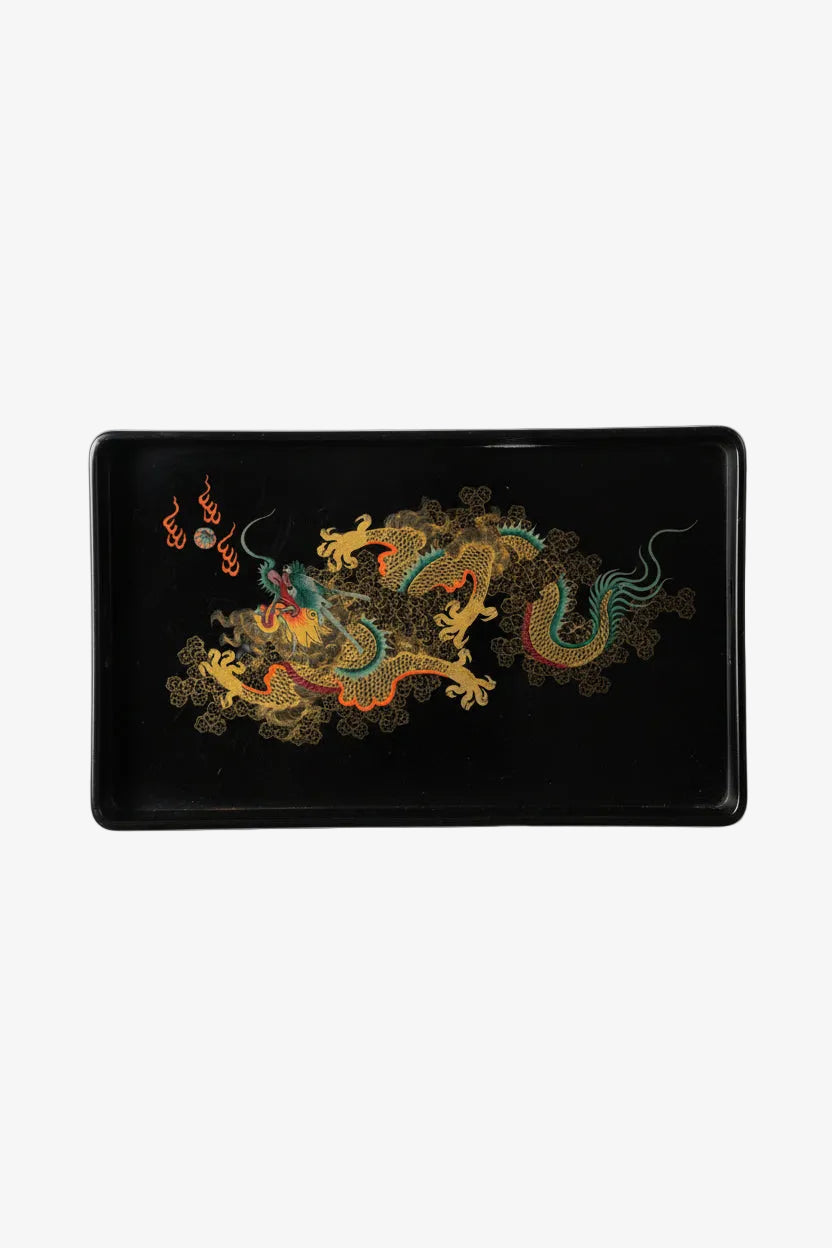 Dragon black lacquered wooden tray
