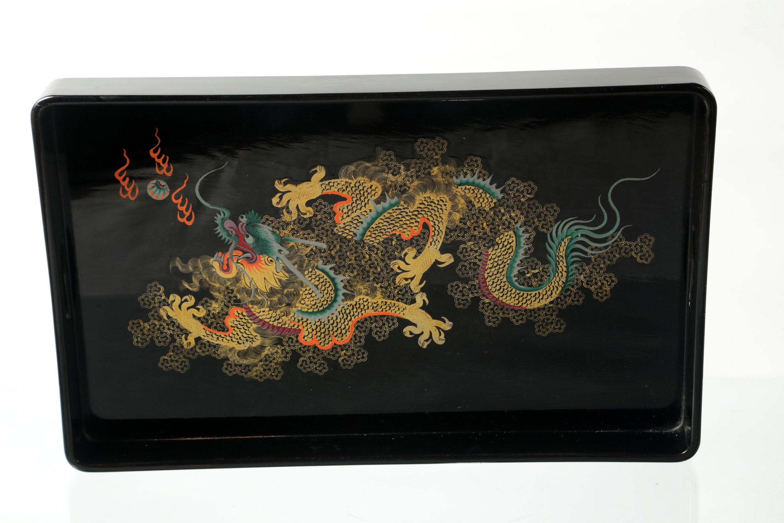 Dragon black lacquered wooden tray