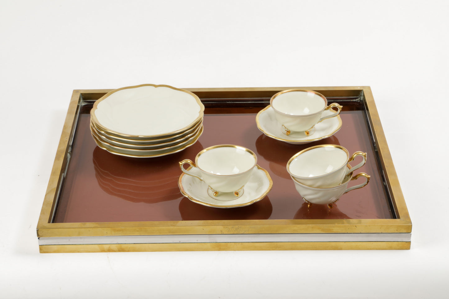 Vassoio acciaio ottone piano in plexiglass anni 70