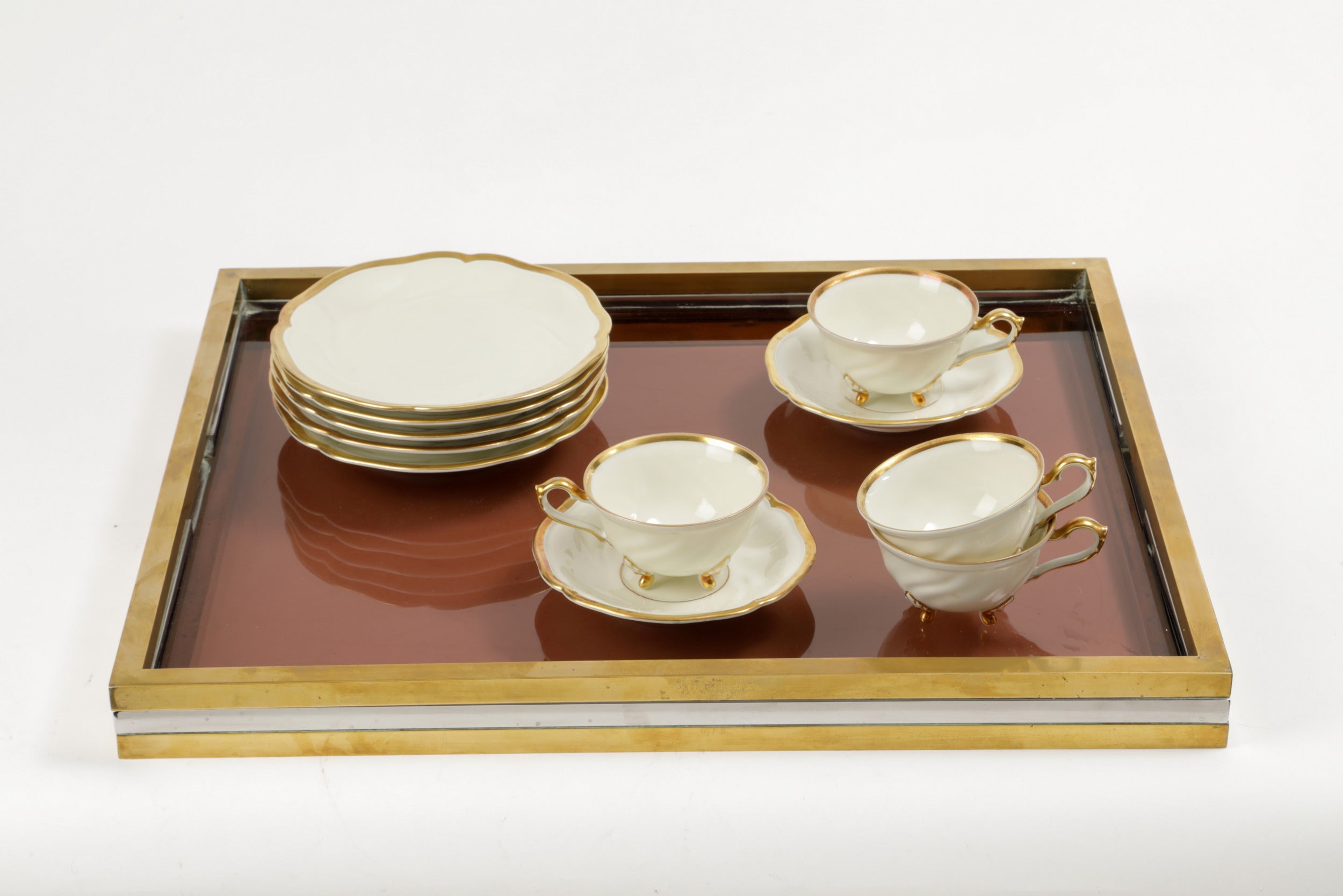 1970s brass steel tray with plexiglass top