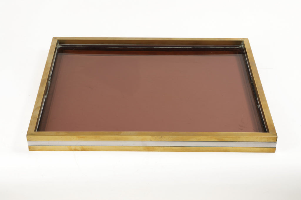 1970s brass steel tray with plexiglass top