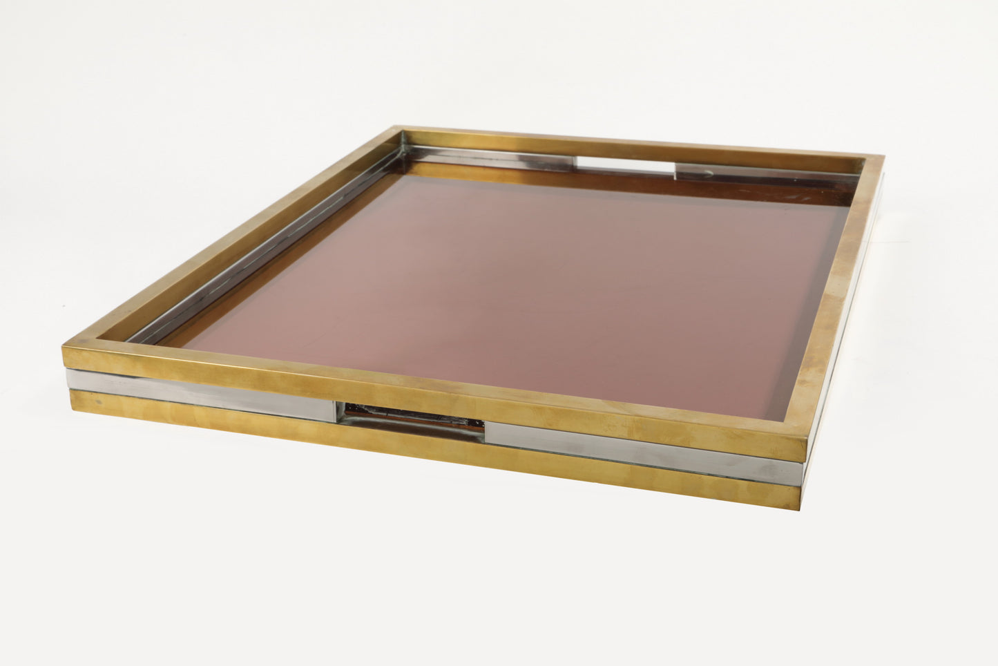 Vassoio acciaio ottone piano in plexiglass anni 70