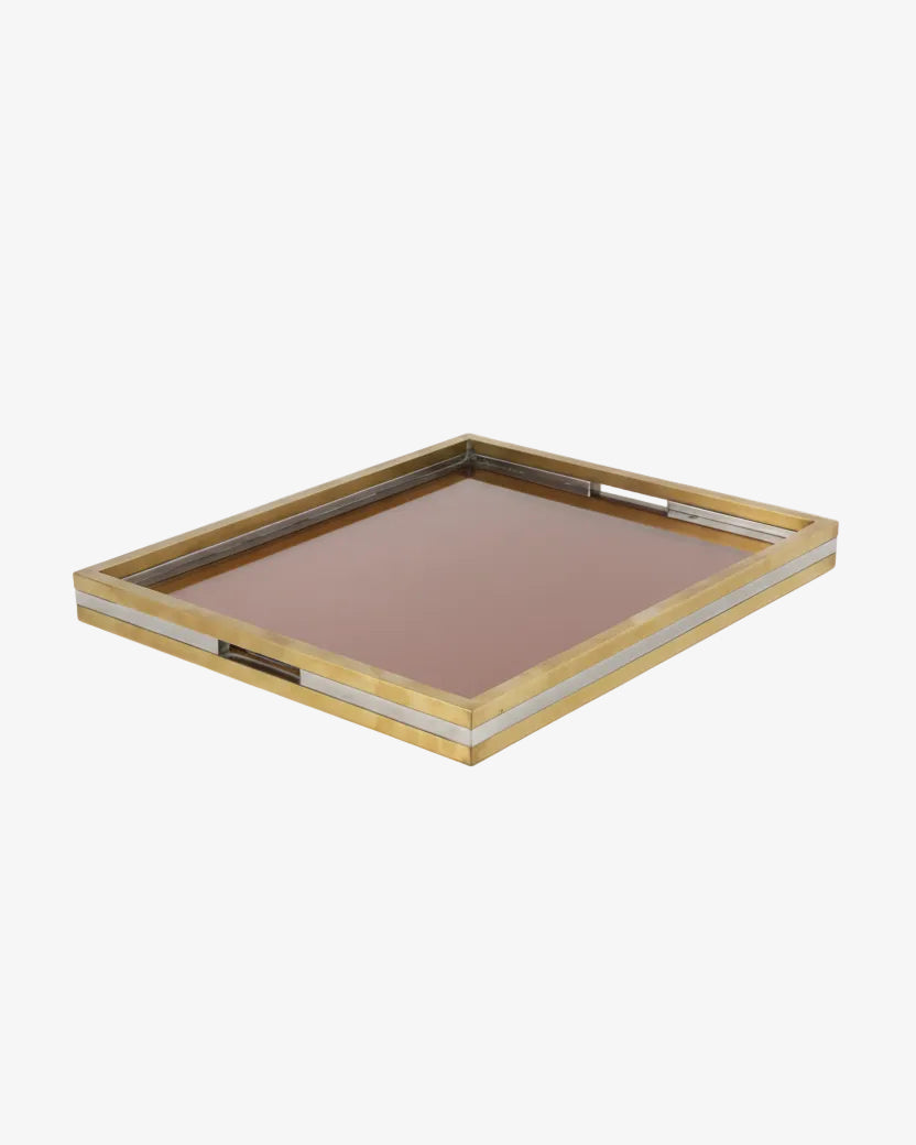 1970s brass steel tray with plexiglass top