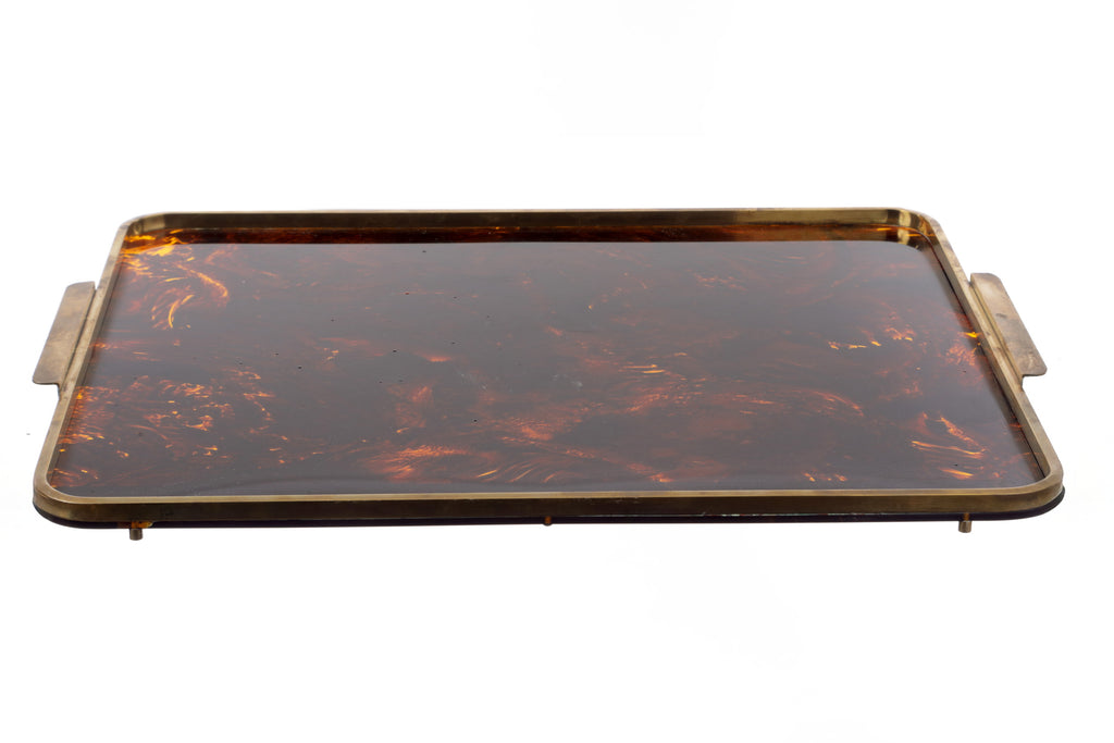 Vassoio anni 70 in lucite e ottone