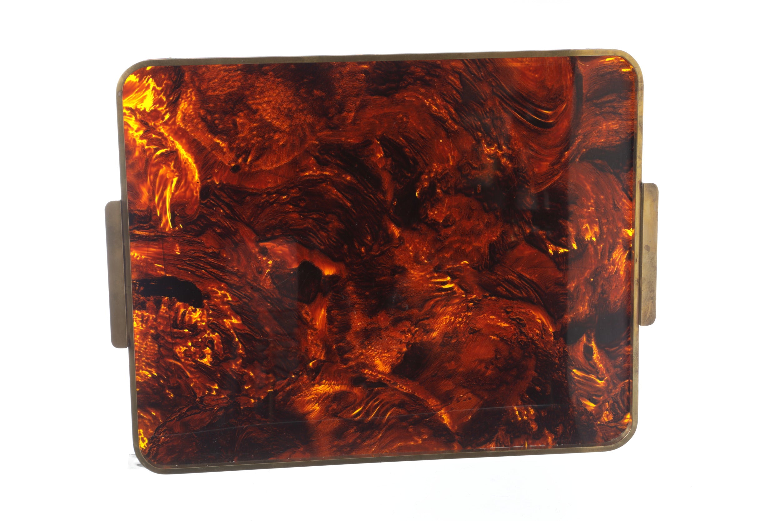 Vassoio anni 70 in lucite e ottone