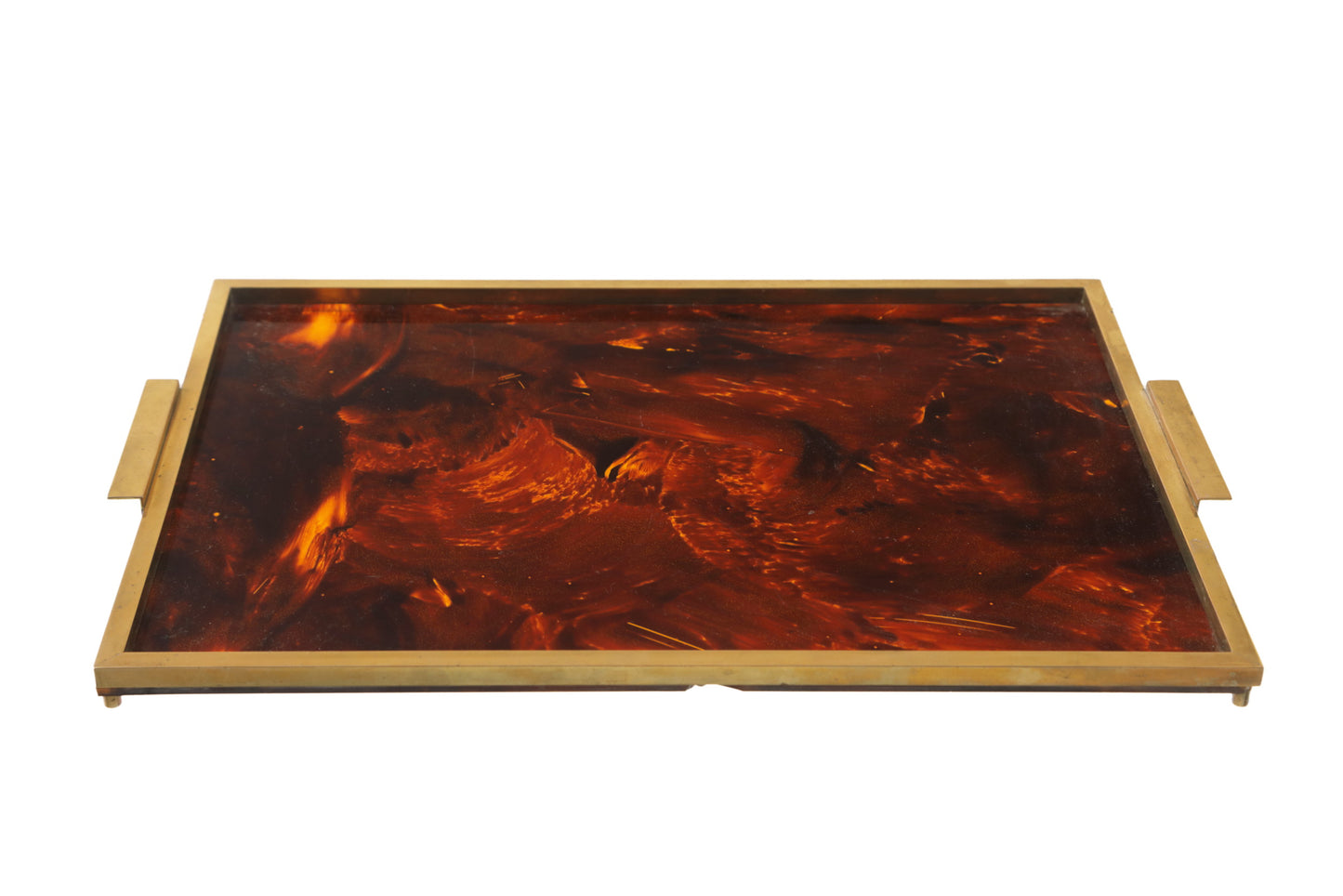 1970s rectangular tray in brass and spotted plexiglass