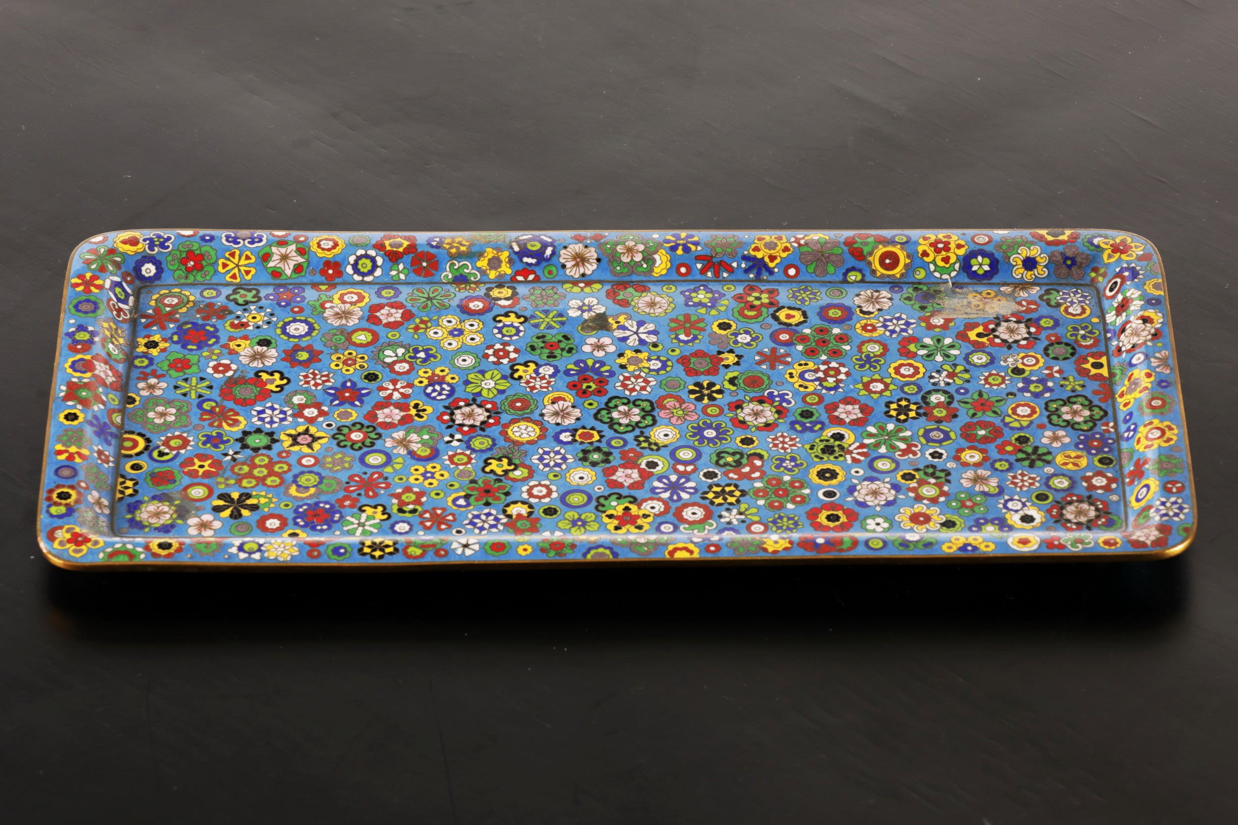 Vassoio cloisonne fiori anni 50