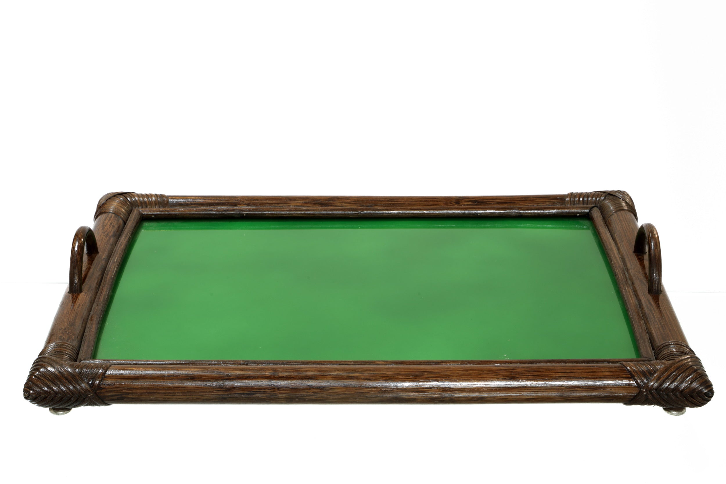 Green glass bamboo tray from the 80s